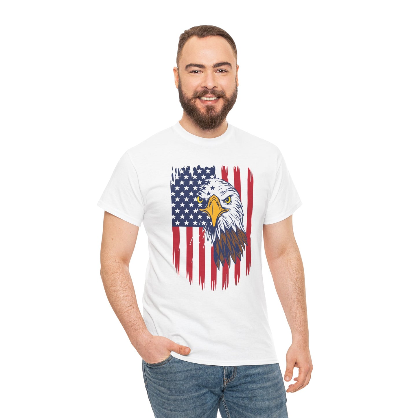 Princess Grace Eagle & American Flag Unisex Heavy Cotton Tee Patriotic Apparel for All Occasions