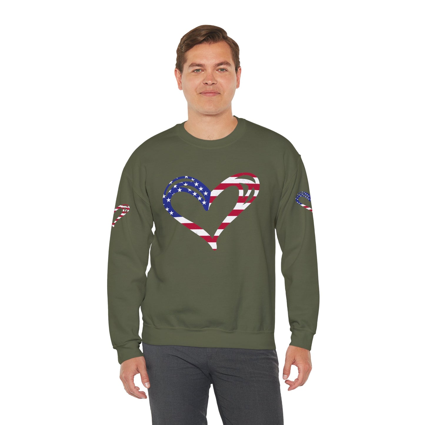 Princess Grace Patriotic Heart Sweatshirt Unisex Heavy Blend Crewneck with Candy Cane Design
