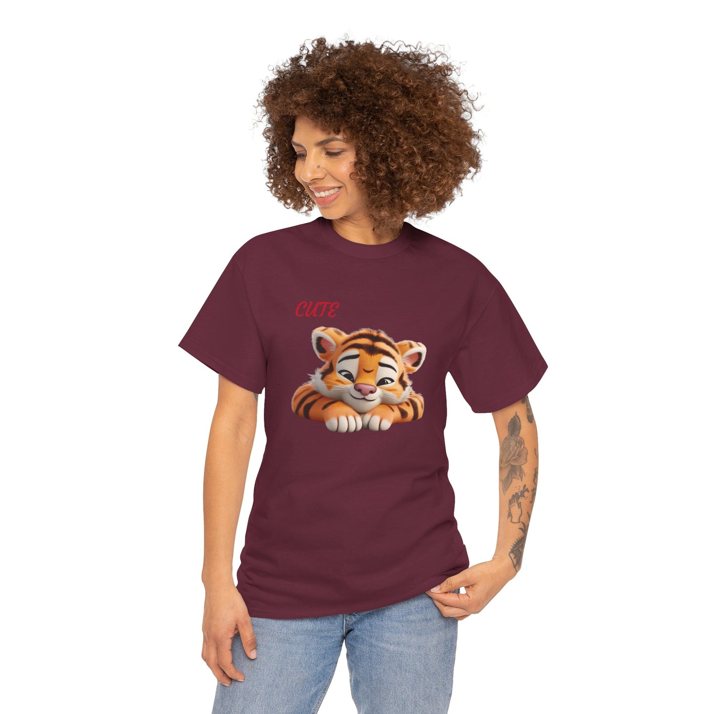 Princess Grace Cute Tiger Graphic Unisex Heavy Cotton Tee Perfect for Animal Lovers and Everyday Comfort