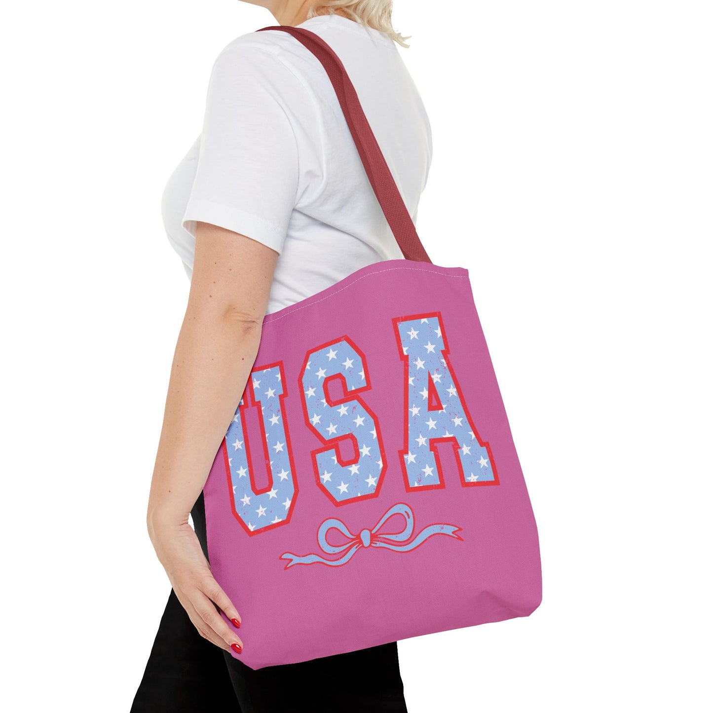Princess Grace Patriotic USA Tote Bag Fun Stars and Bow Design for Holidays