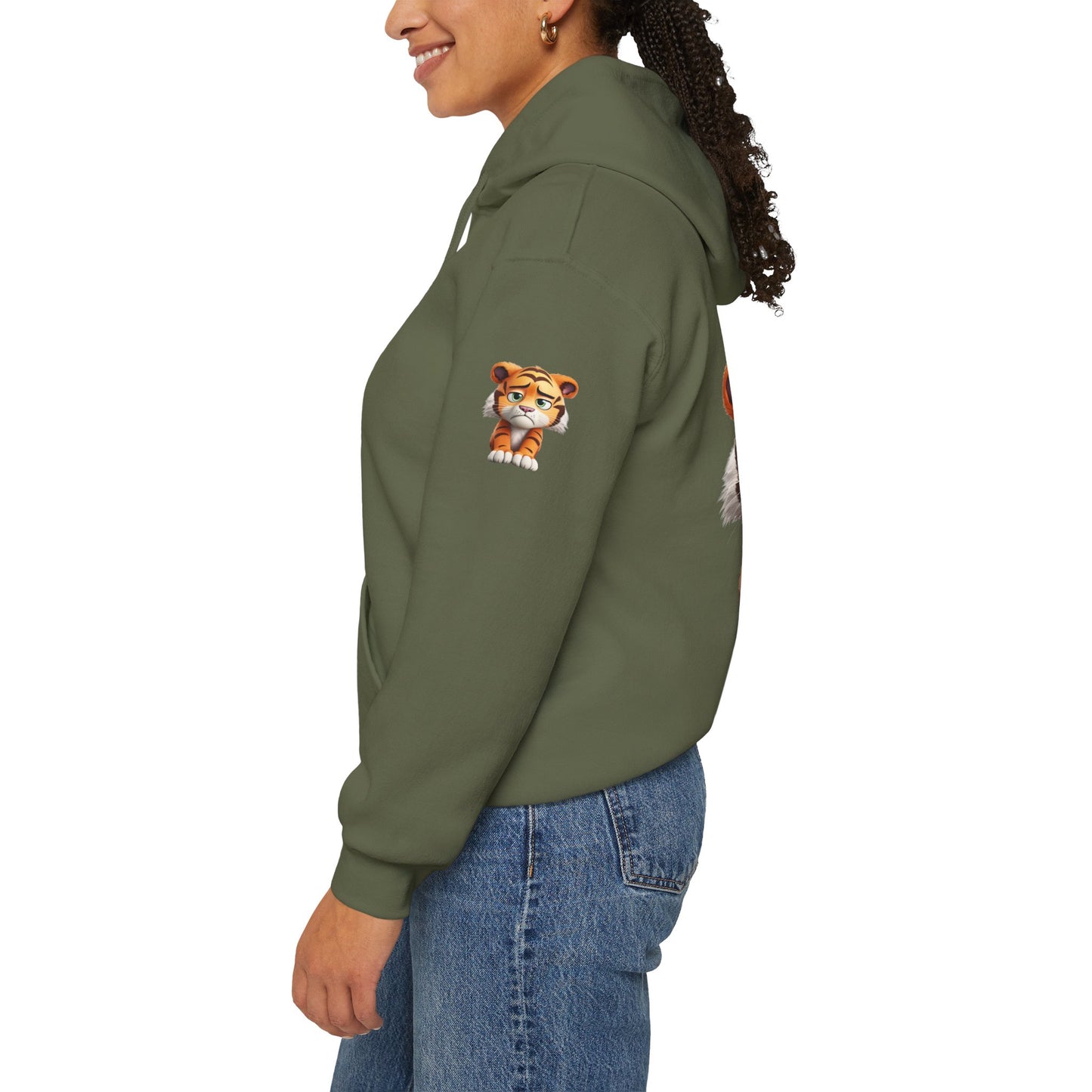 Princess Grace Playful Tiger Graphic Hoodie Unisex Heavy Blend Sweatshirt for Kids and Adults