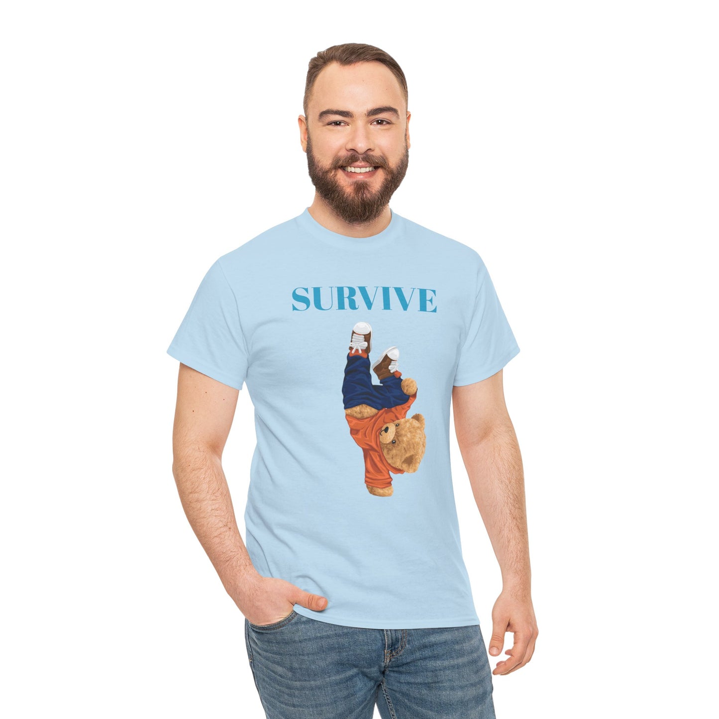Princess Grace Survive Bear Graphic Unisex Heavy Cotton Tee Casual Streetwear Tee for Everyday Adventures