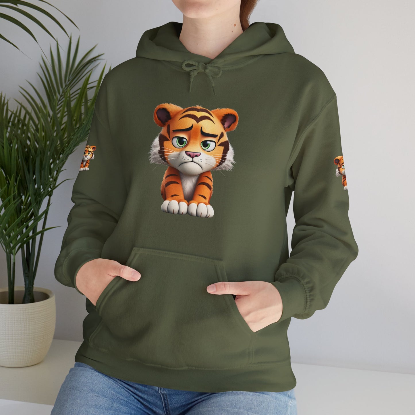 Princess Grace Playful Tiger Graphic Hoodie Unisex Heavy Blend Sweatshirt for Kids and Adults