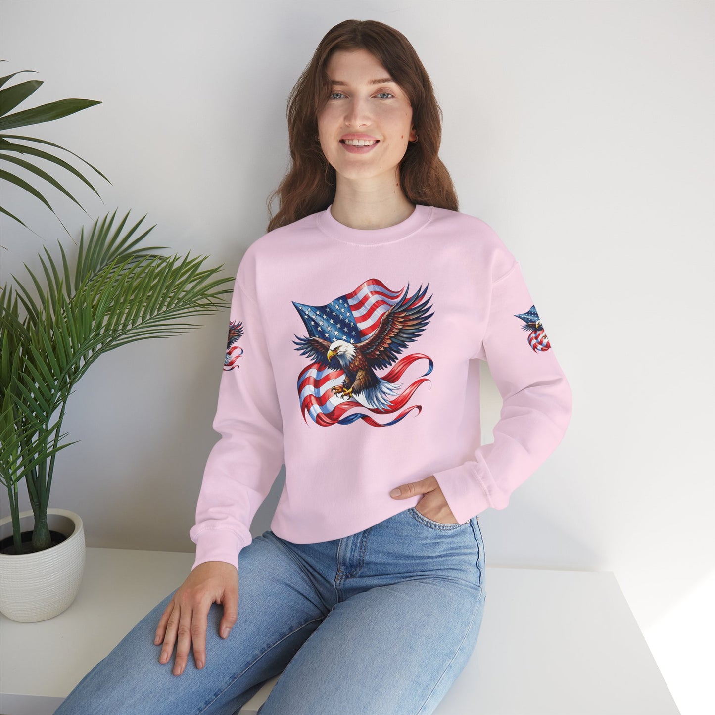 Princess Grace Patriotic Eagle Crewneck Sweatshirt Unisex Heavy Blend Perfect for Independence Day and Memorial Day