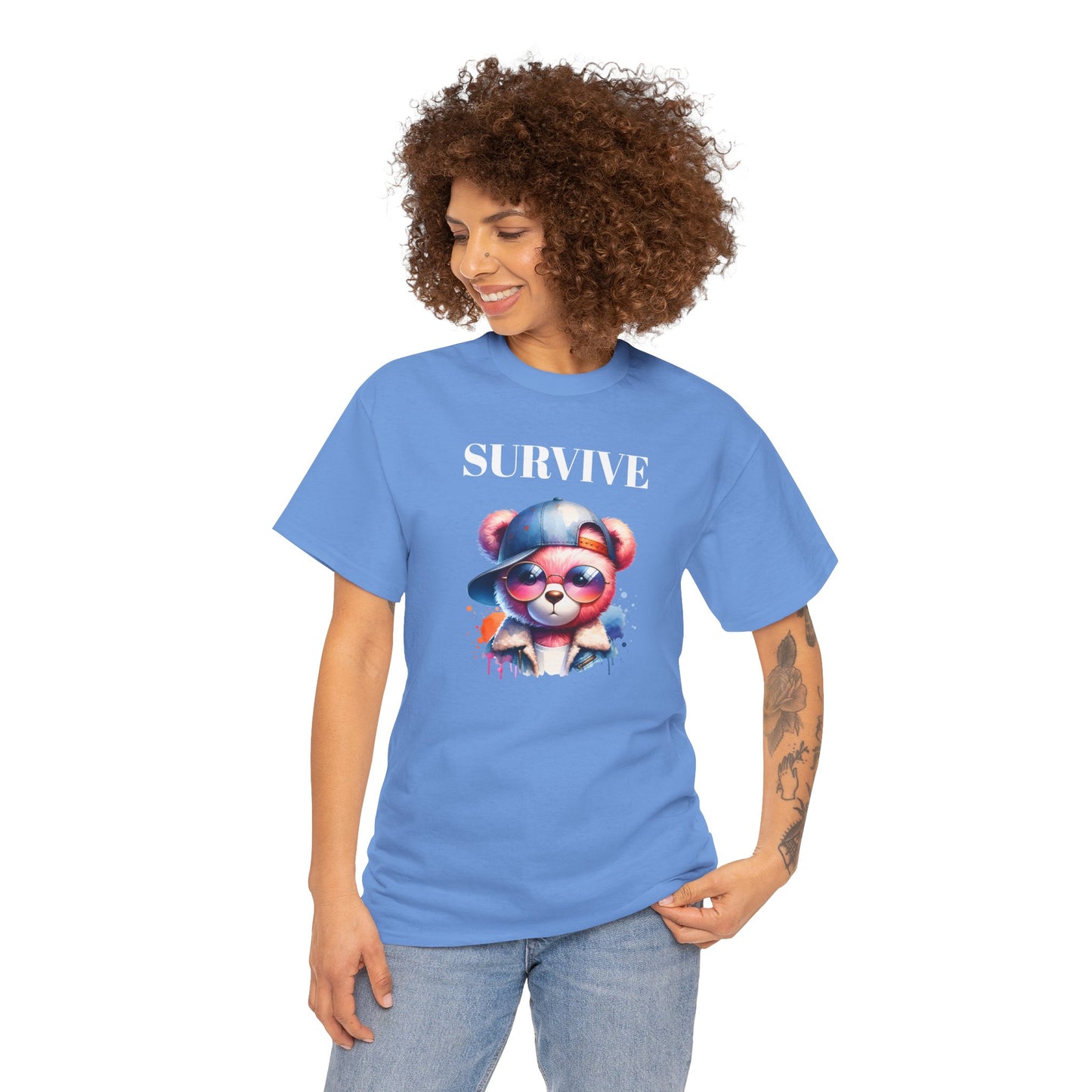 Princess Grace Survive Bear Graphic Unisex Heavy Cotton Tee Trendy and Fun Fashion for All Occasions
