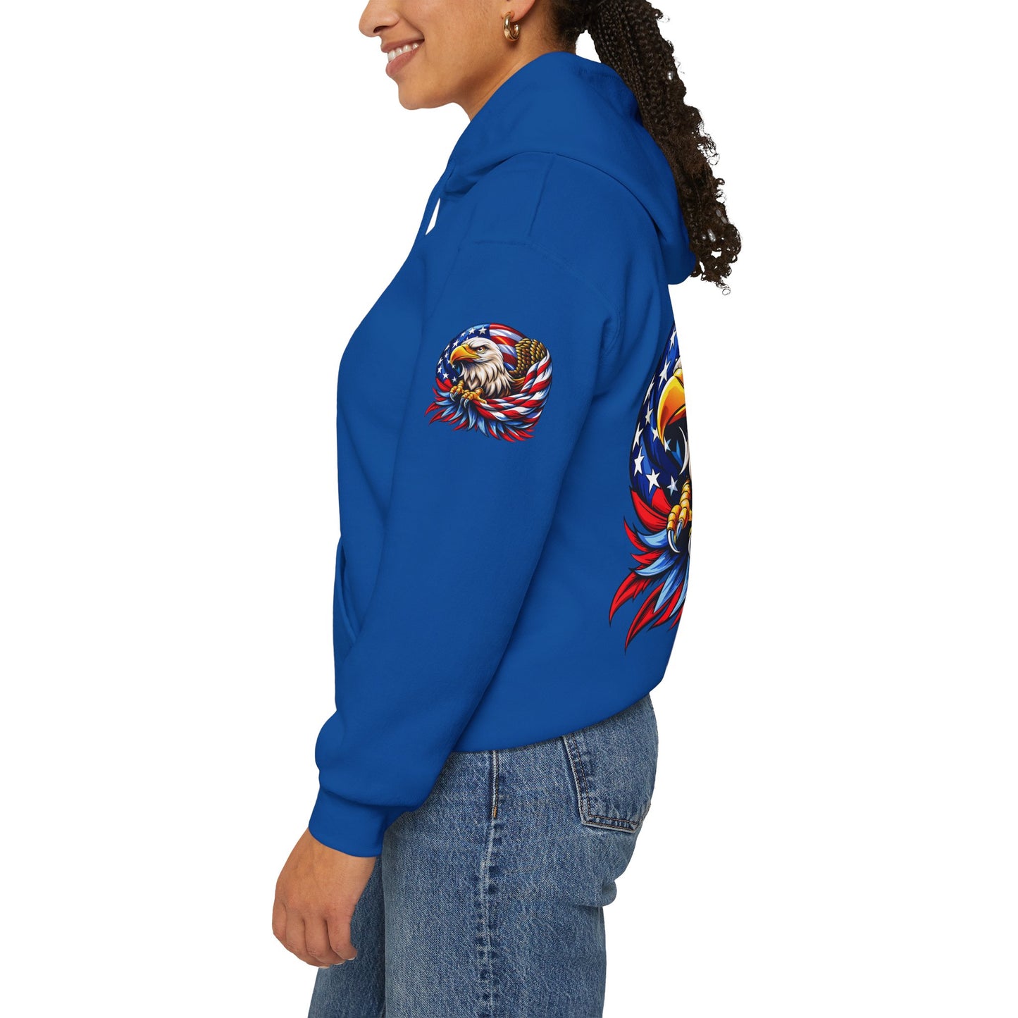 Princess Grace Patriotic Eagle Hoodie Unisex Heavy Blend Sweatshirt with American Flag Design