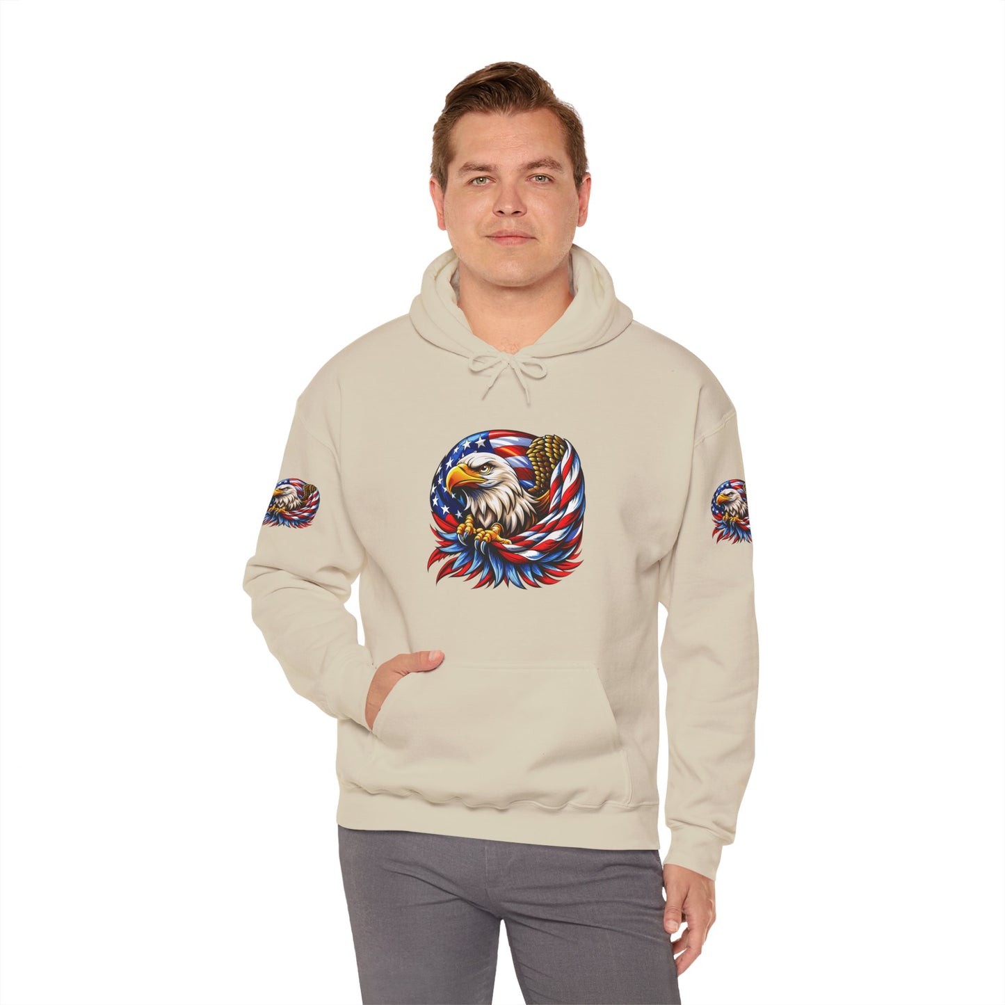 Princess Grace Patriotic Eagle Hoodie Unisex Heavy Blend Sweatshirt with American Flag Design