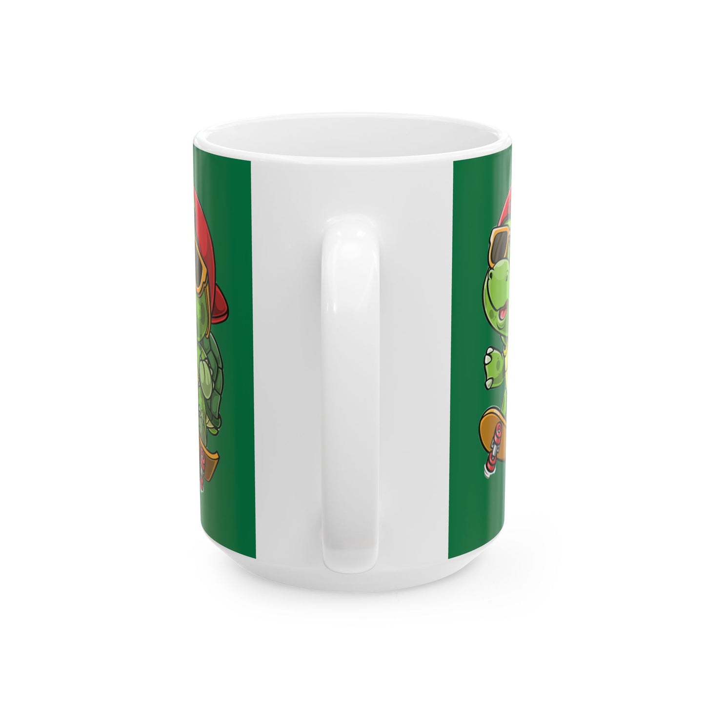 Princess Grace Cool Skateboarding Turtle Ceramic Mug Fun Green Cup for Kids and Teens