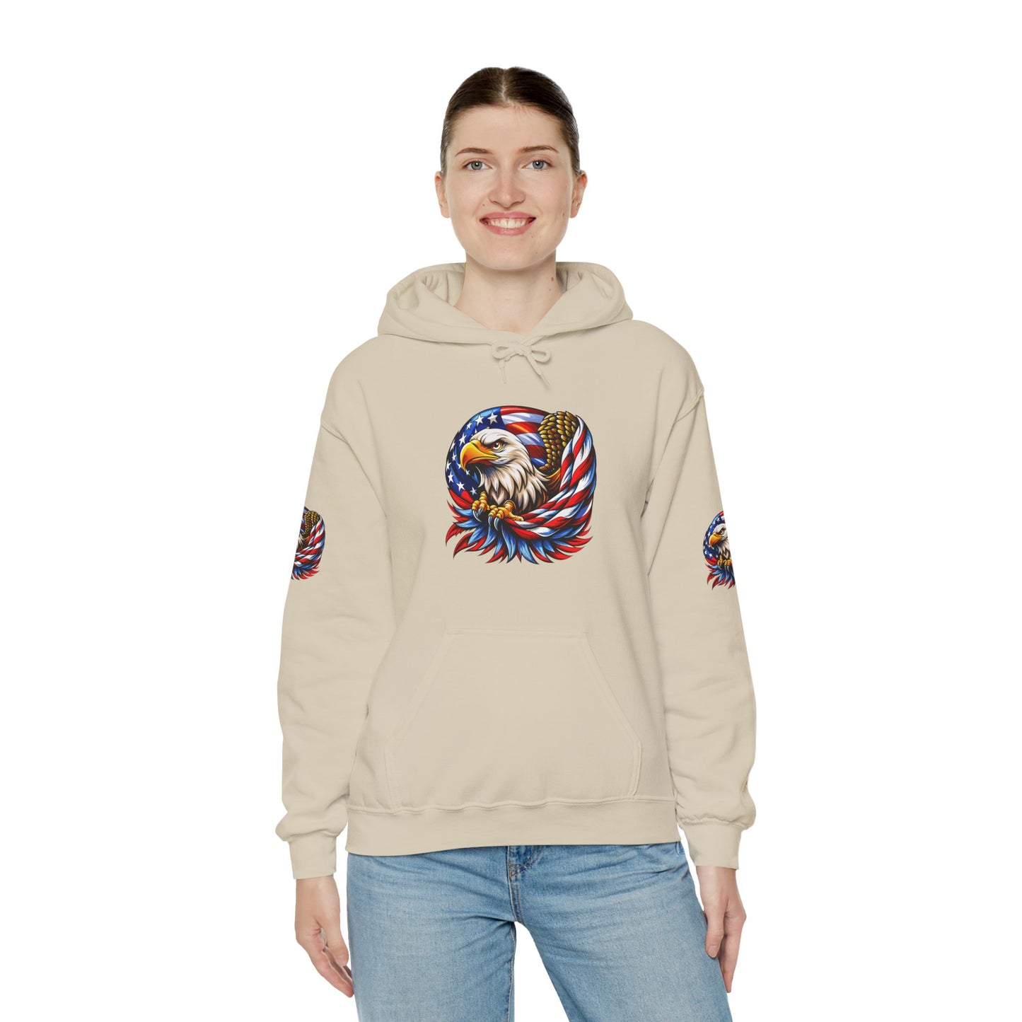 Princess Grace Patriotic Eagle Hoodie Unisex Heavy Blend Sweatshirt with American Flag Design