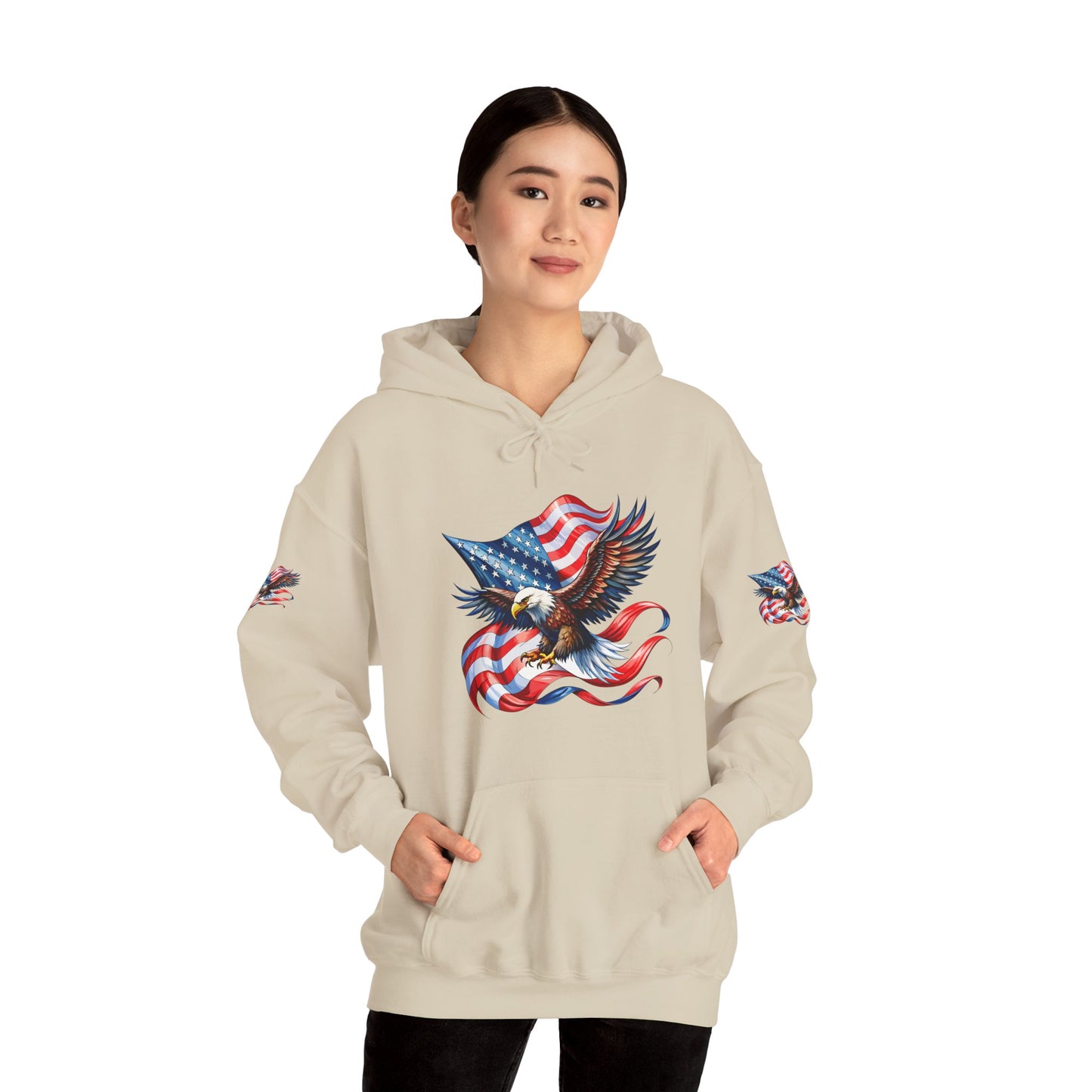 Princess Grace Patriotic Eagle Hoodie Unisex Heavy Blend Sweatshirt with American Flag Design
