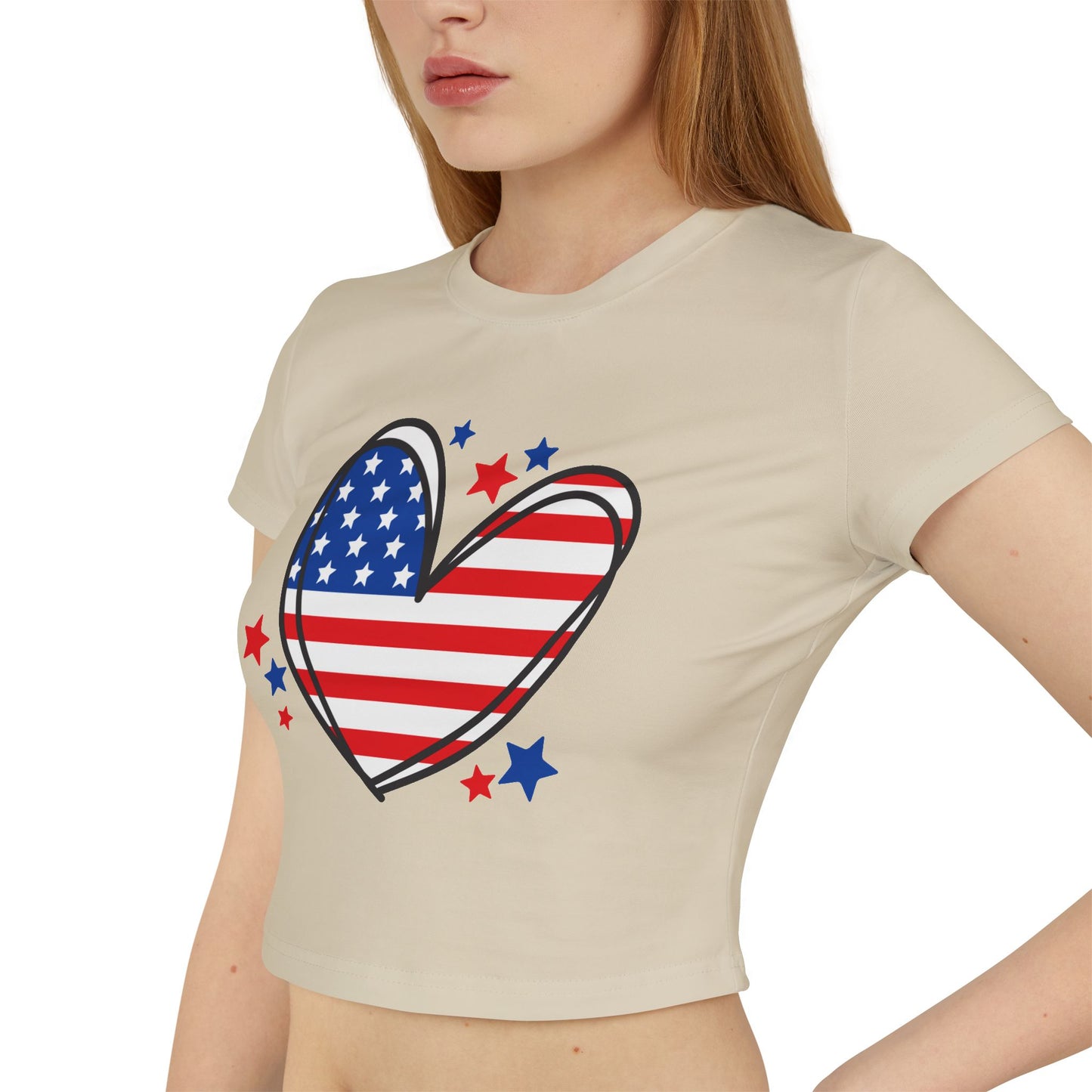 Princess Grace Patriotic Women's Baby Tee with Heart & USA Design