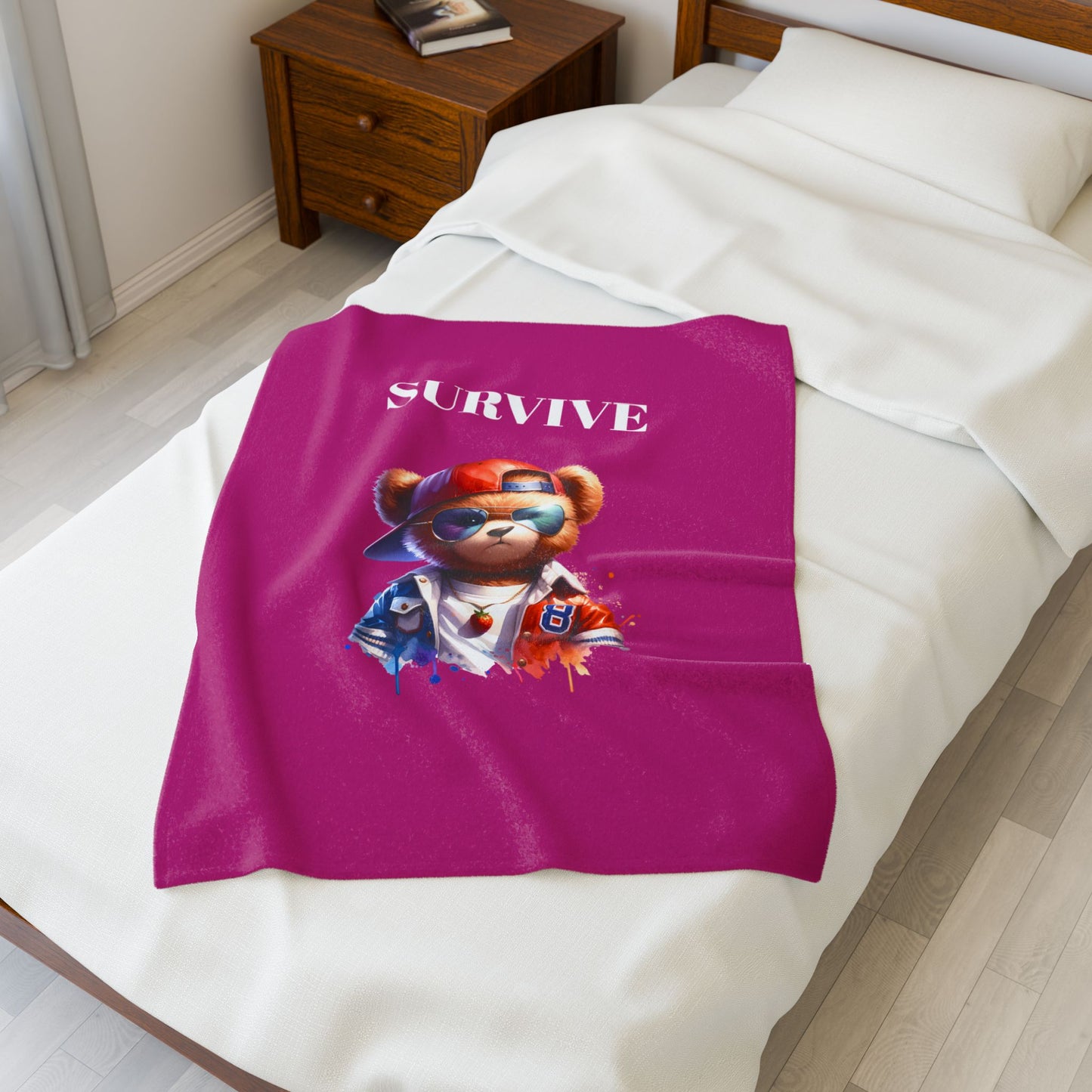 Princess Grace Survive Bear Design Velveteen Plush Blanket