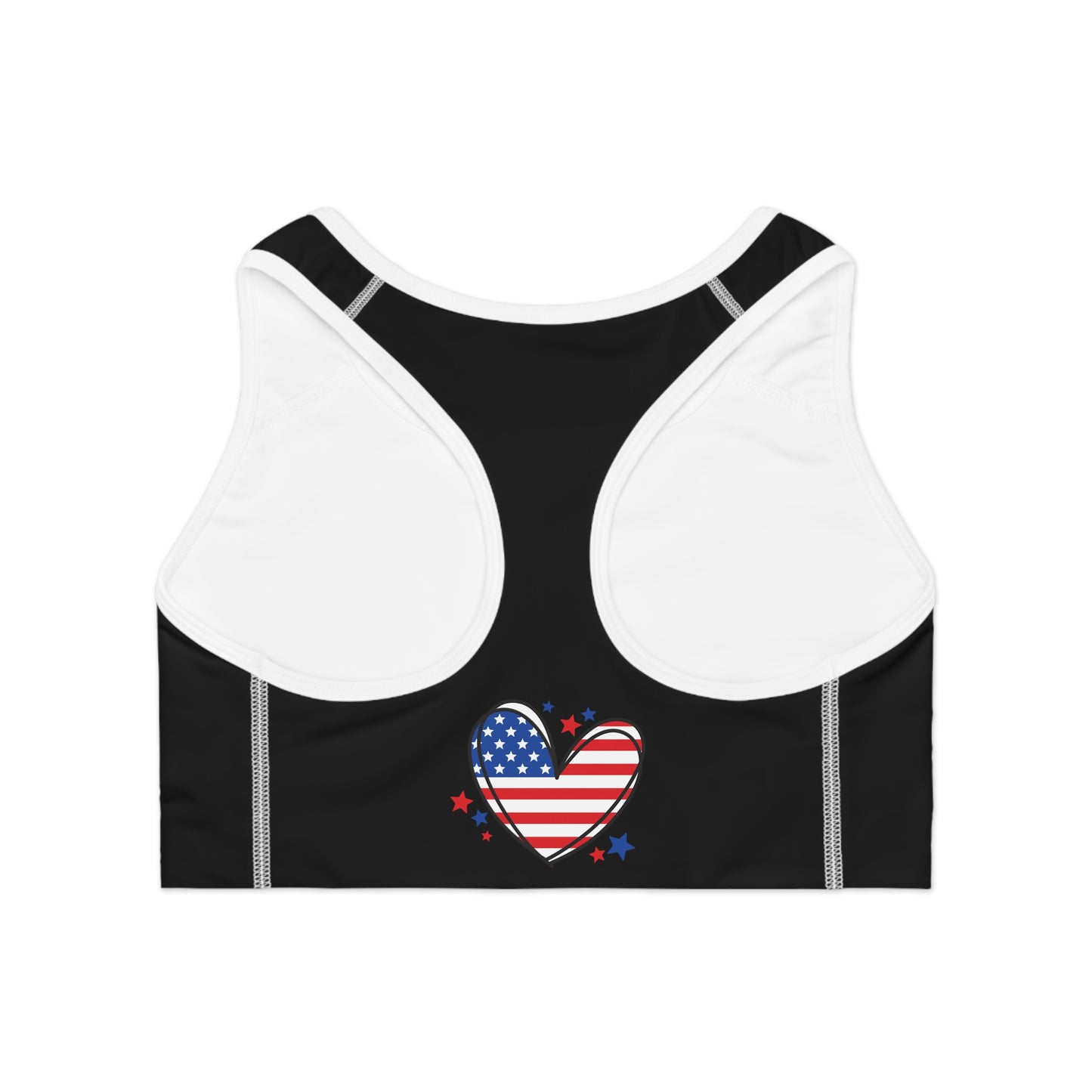 Princess Grace Patriotic Heart Sports Bra Perfect for Active Americans