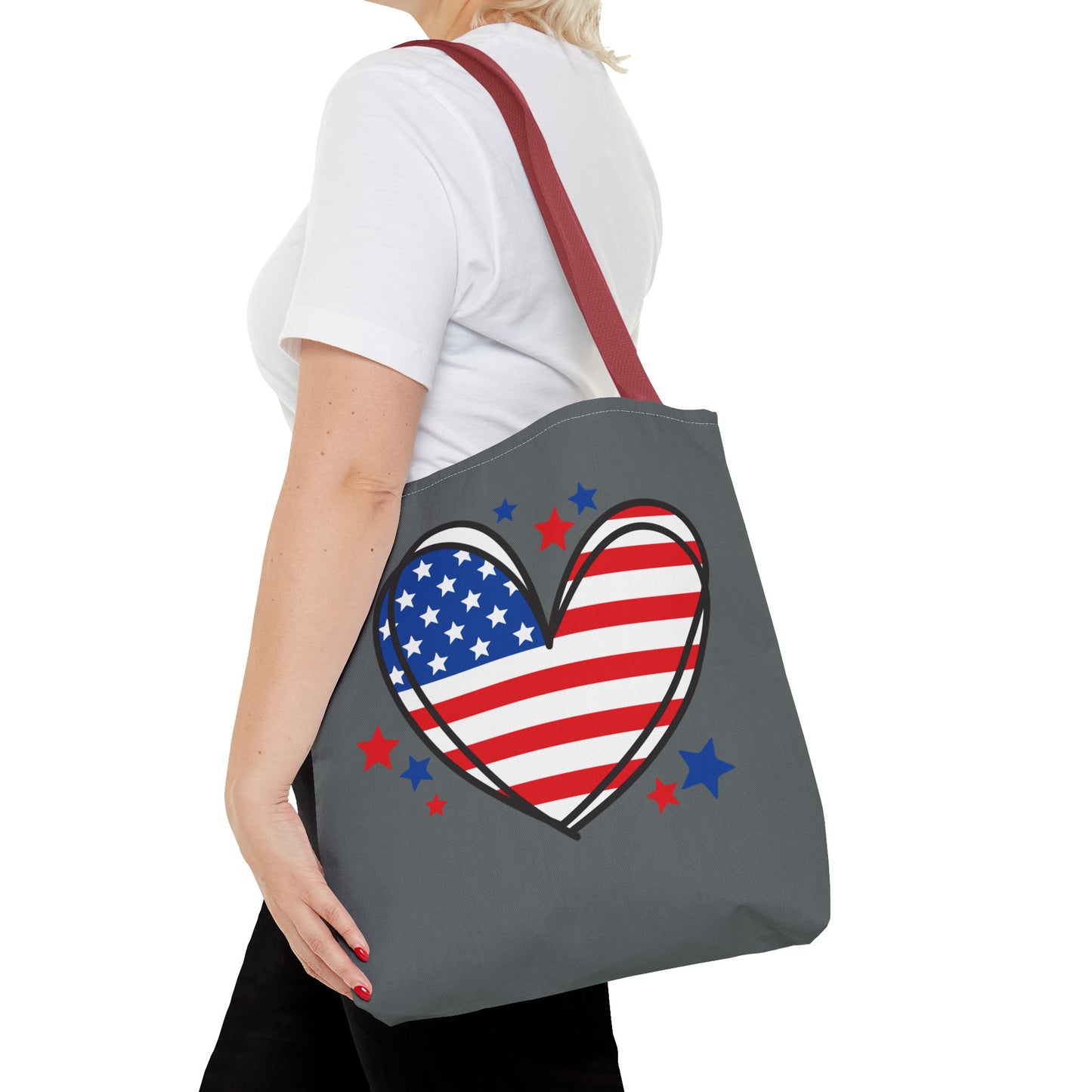 Princess Grace Patriotic Heart Tote Bag USA Flag Love