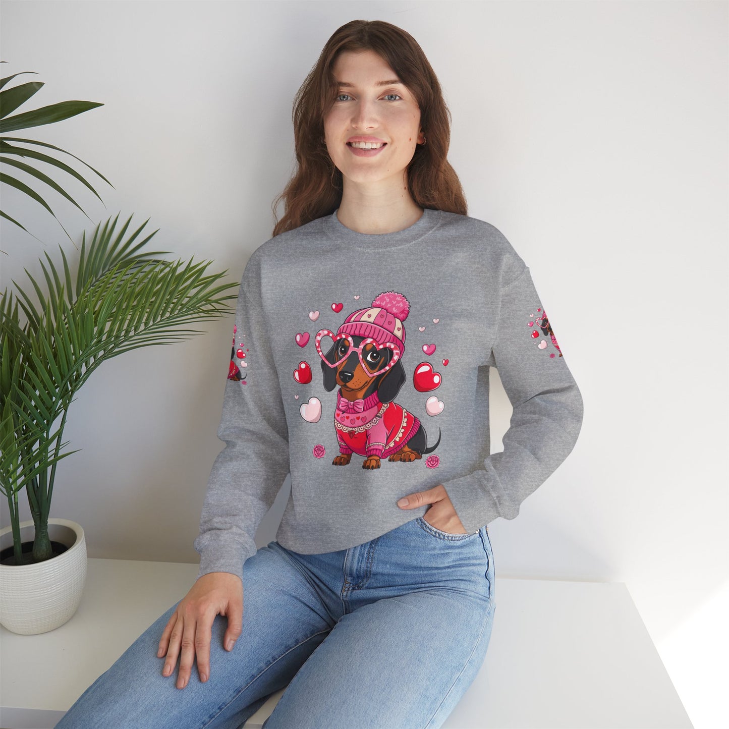 Princess Grace Cute Dachshund Love Sweatshirt Cozy Unisex Crewneck for Pet Lovers
