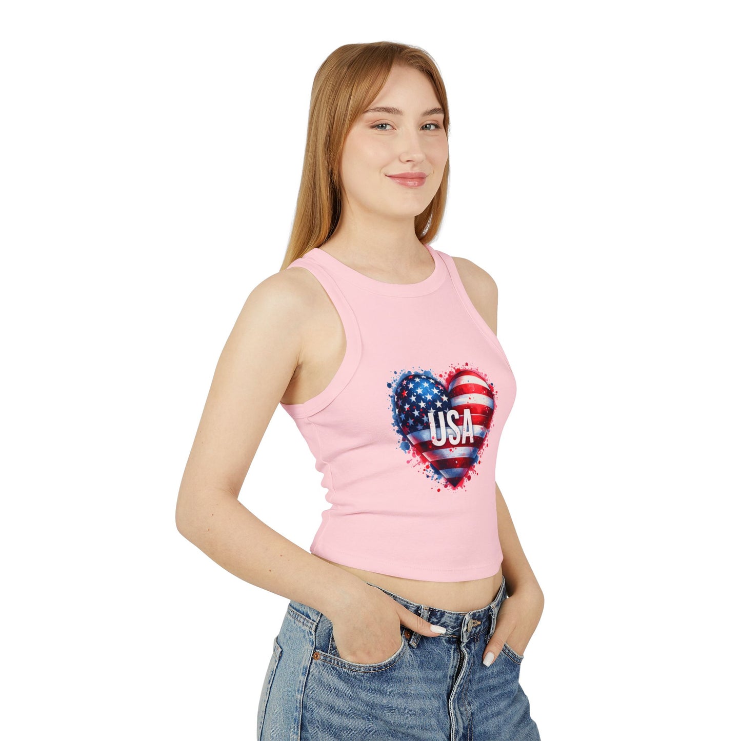 Princess Grace Patriotic Women’s Micro Rib Racer Tank Top USA Heart Design