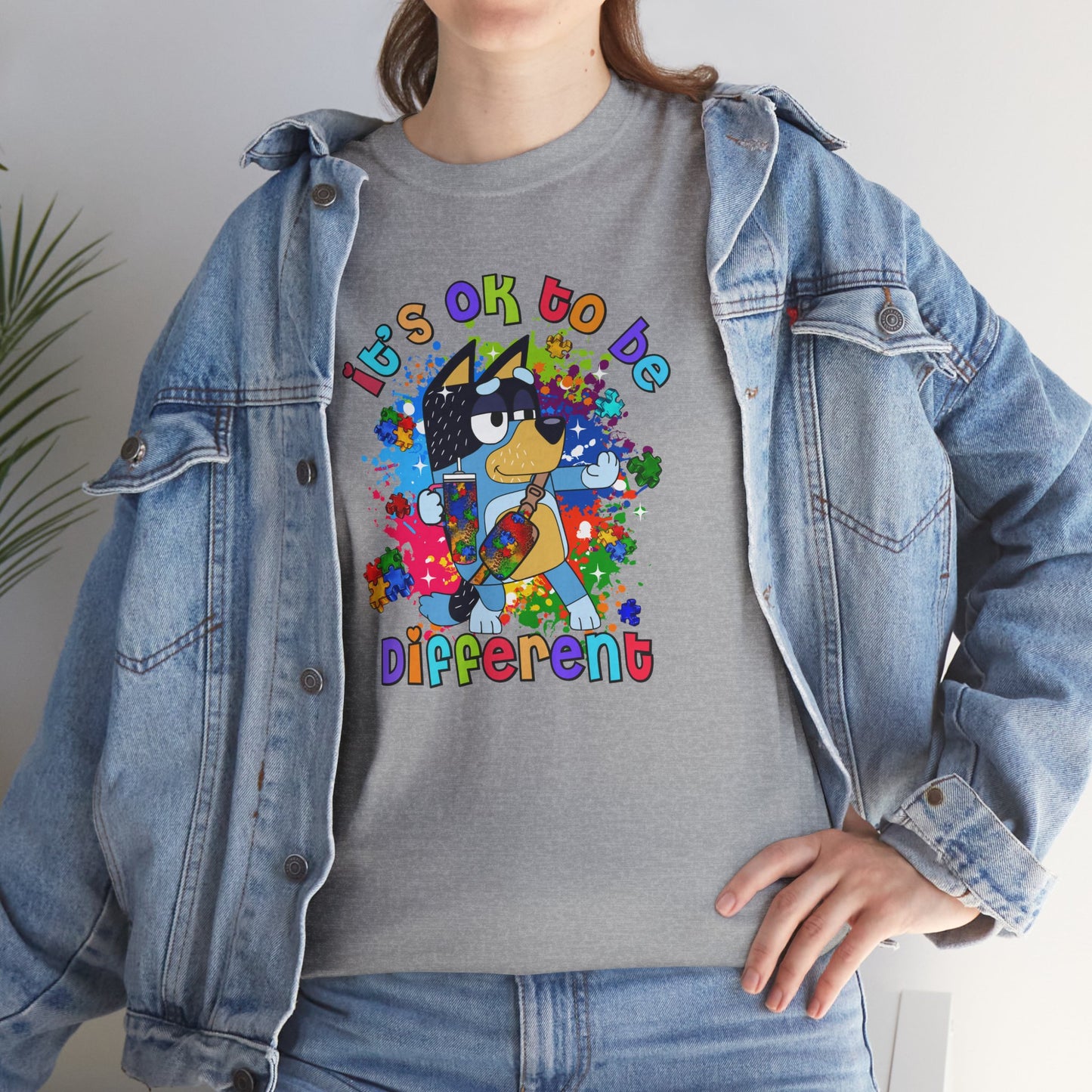 Princess Grace Bluey Unisex Heavy Cotton Tee "It's OK to Be Different" - Colorful Graphic T-Shirt for Self-Expression