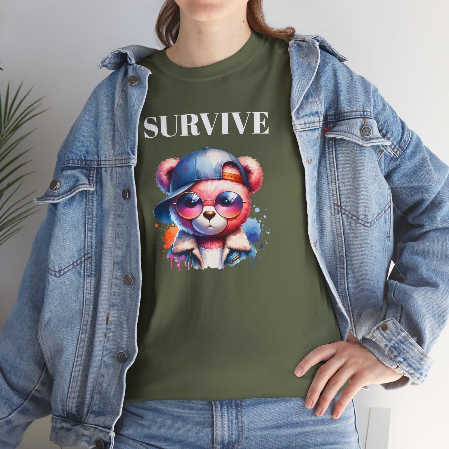 Princess Grace Survive Bear Graphic Unisex Heavy Cotton Tee Trendy and Fun Fashion for All Occasions
