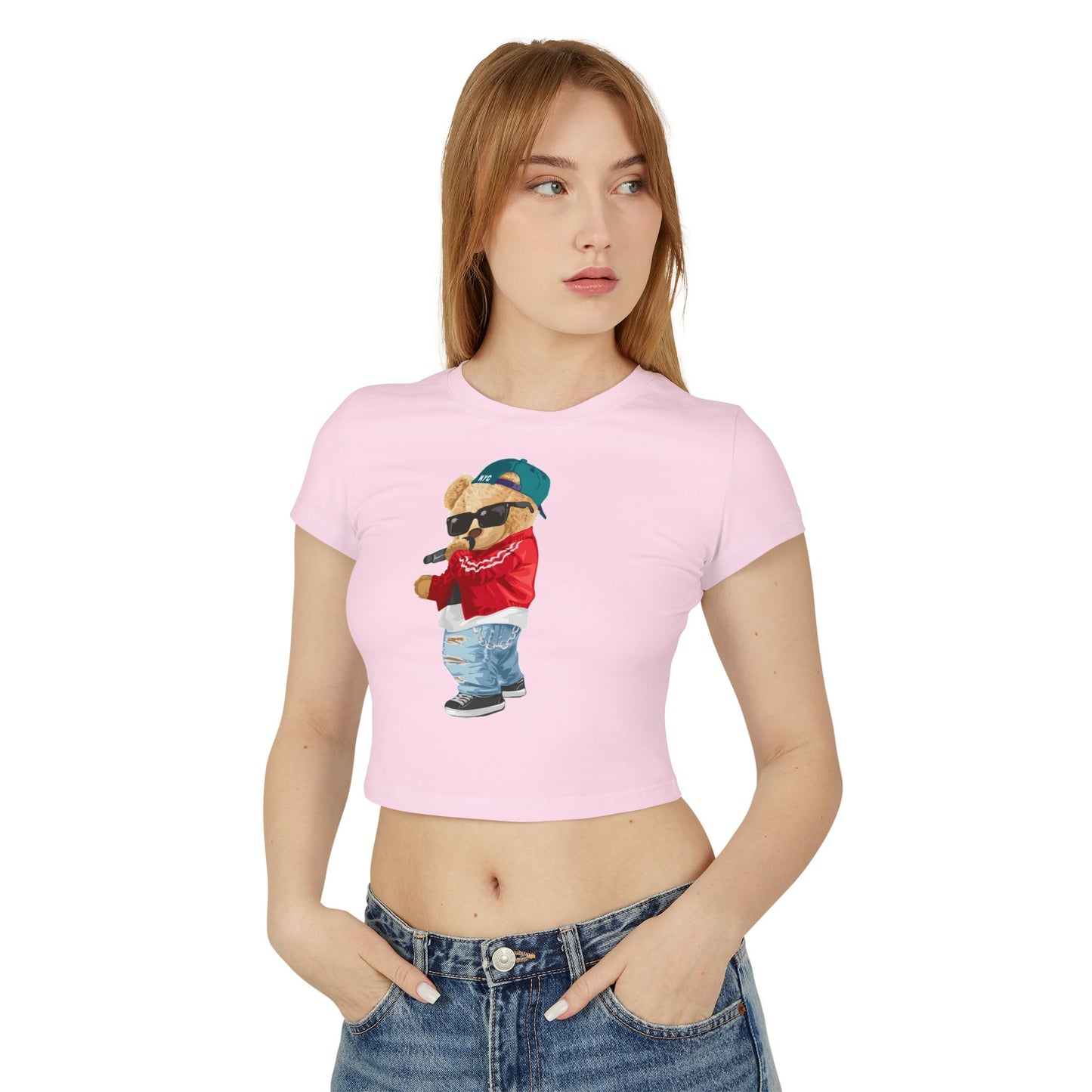 Princess Grace Trendy Women's Baby Tee with Cool Bear Design Cute & Fun Casual Shirt for Everyday Wear