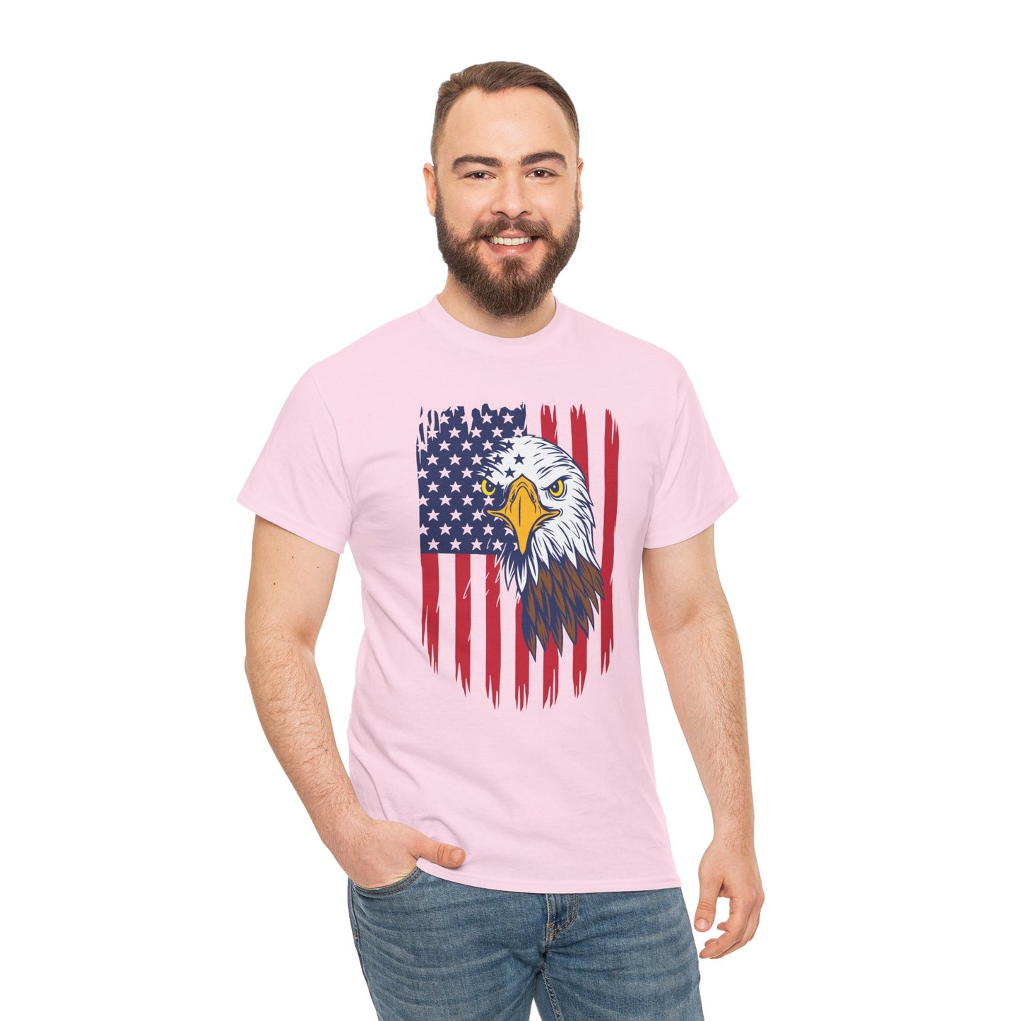 Princess Grace Eagle & American Flag Unisex Heavy Cotton Tee Patriotic Apparel for All Occasions