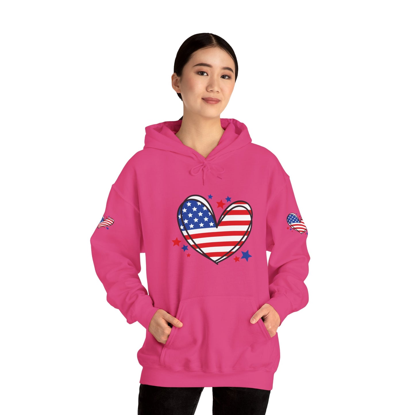 Princess Grace Patriotic Heart Hoodie Unisex Heavy Blend Hooded Sweatshirt for Independence Day & Year Round Love