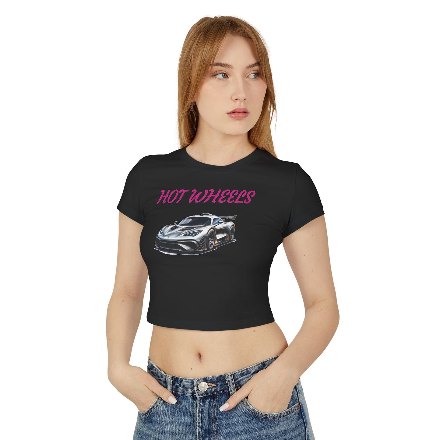 Princess Grace Hot Wheels Women's Baby Tee Trendy Car Graphic Tee for Automotive Enthusiasts