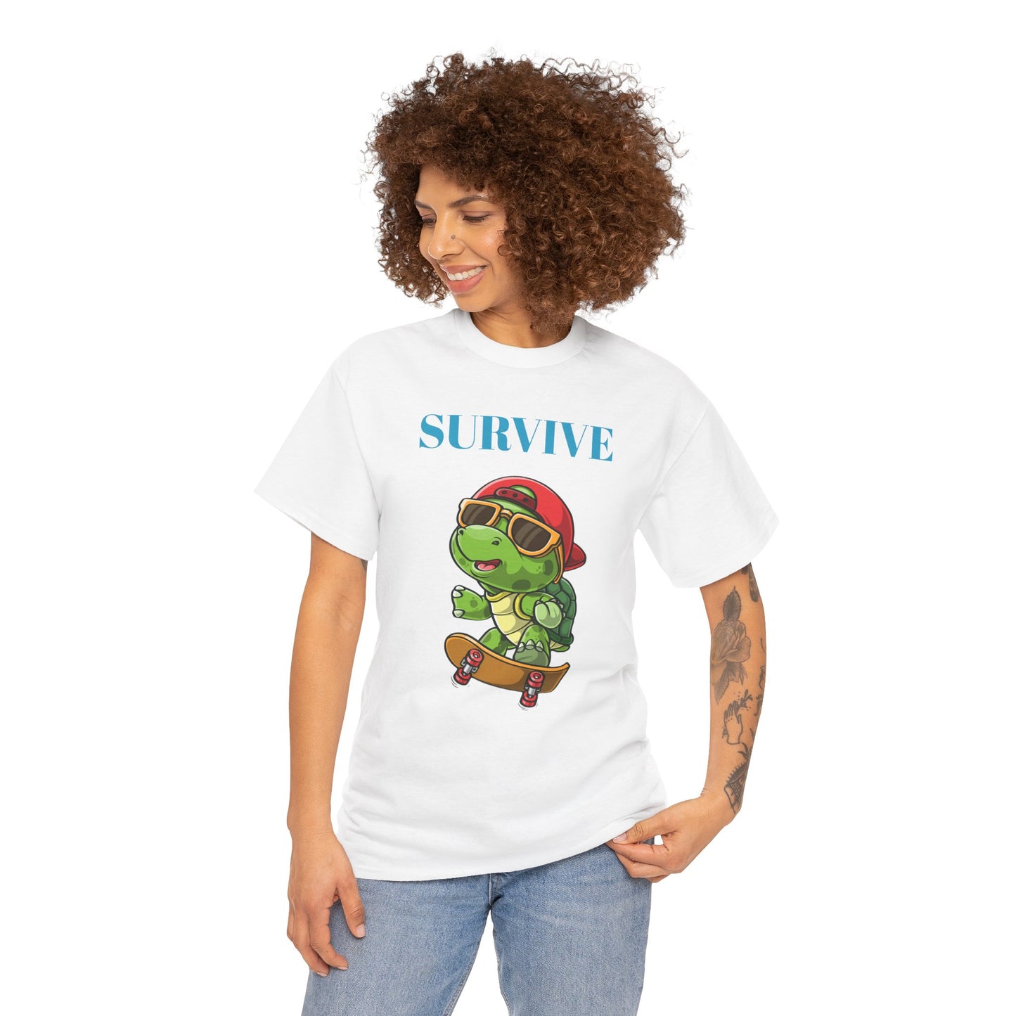 Princess Grace Cool Skateboarding Turtle Tee "Survive" Unisex Cotton T-Shirt for Fun Lovers