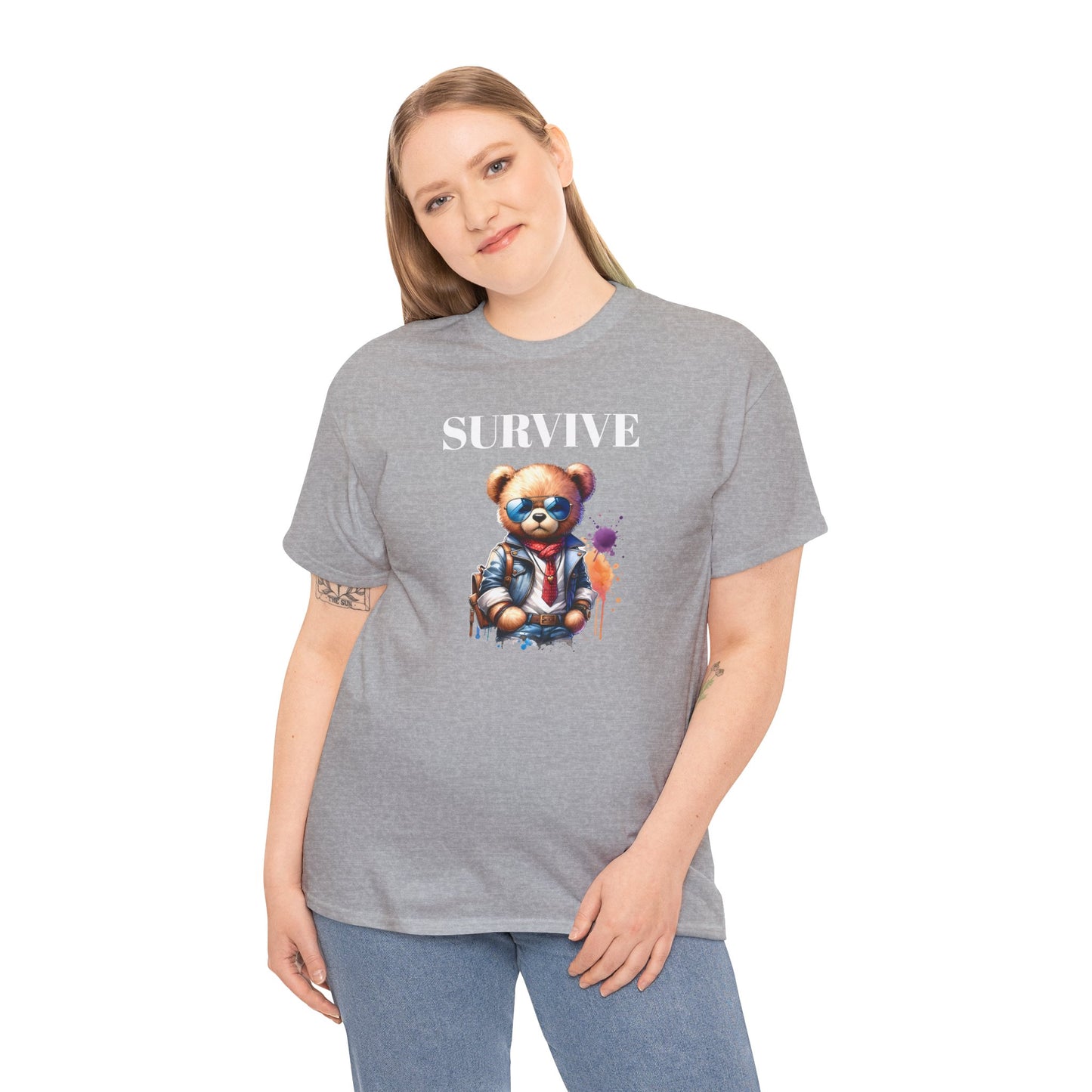 Princess Grace Survive Graphic Unisex Heavy Cotton Tee Streetwear Style with Bear Design