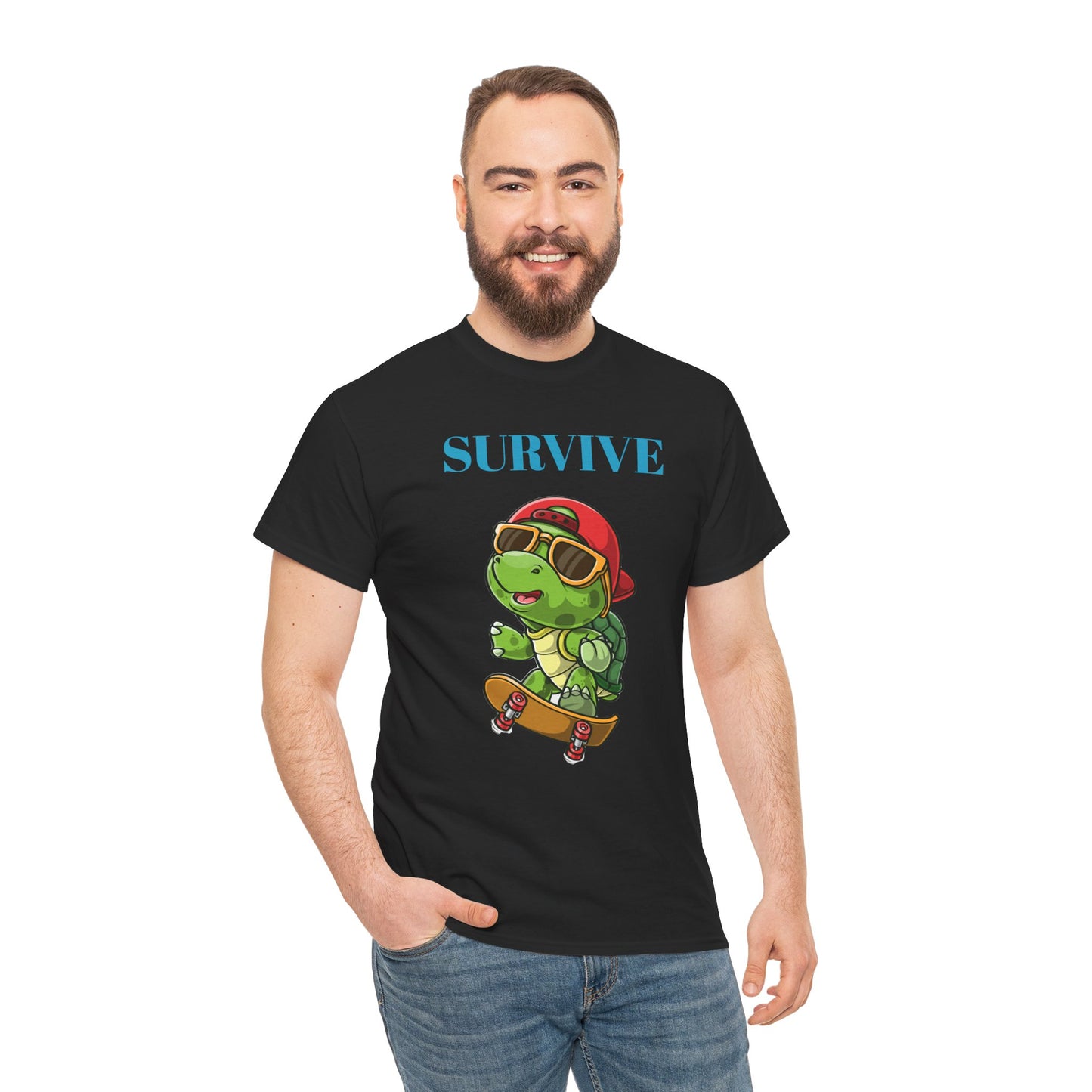 Princess Grace Cool Skateboarding Turtle Tee "Survive" Unisex Cotton T-Shirt for Fun Lovers