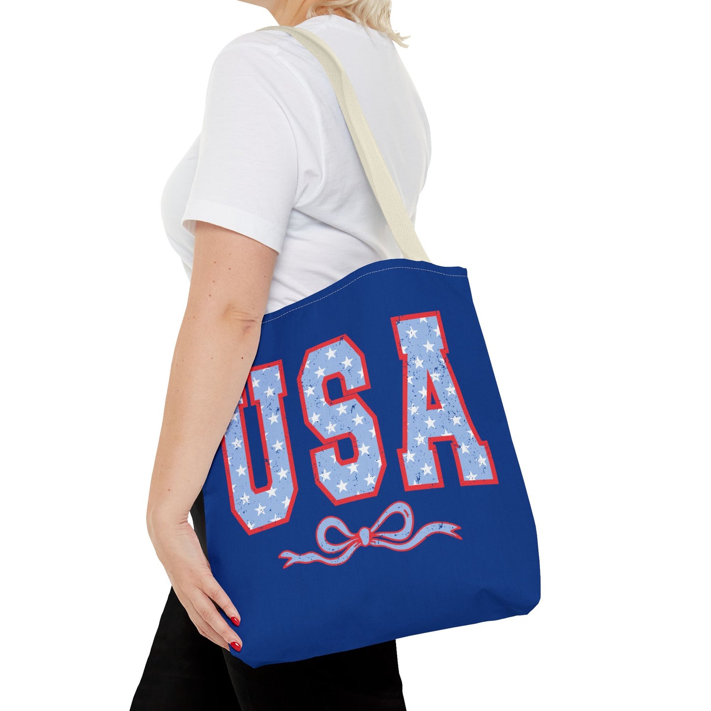 Princess Grace Patriotic USA Tote Bag Stylish Blue Star Design for Holidays & Everyday Use