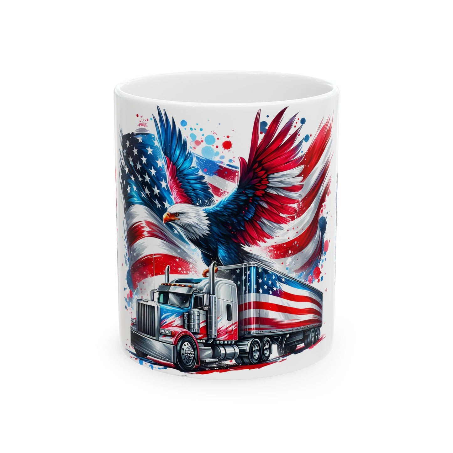 Princess Grace Patriotic Eagle Truck Ceramic Mug 11oz & 15oz Perfect for Veterans & Truck Enthusiasts