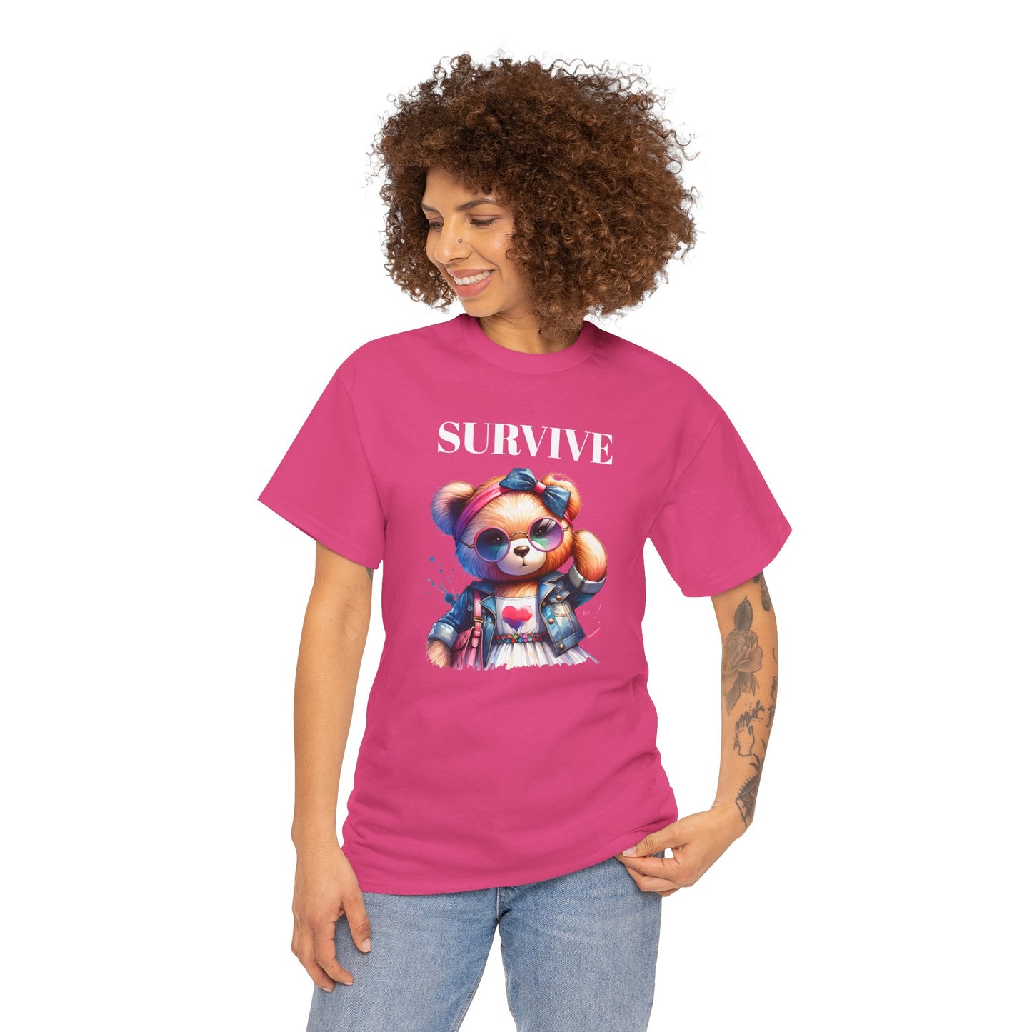 Princess Grace Survive Bear Unisex Heavy Cotton Tee Cute Graphic Tee for Casual Adventures