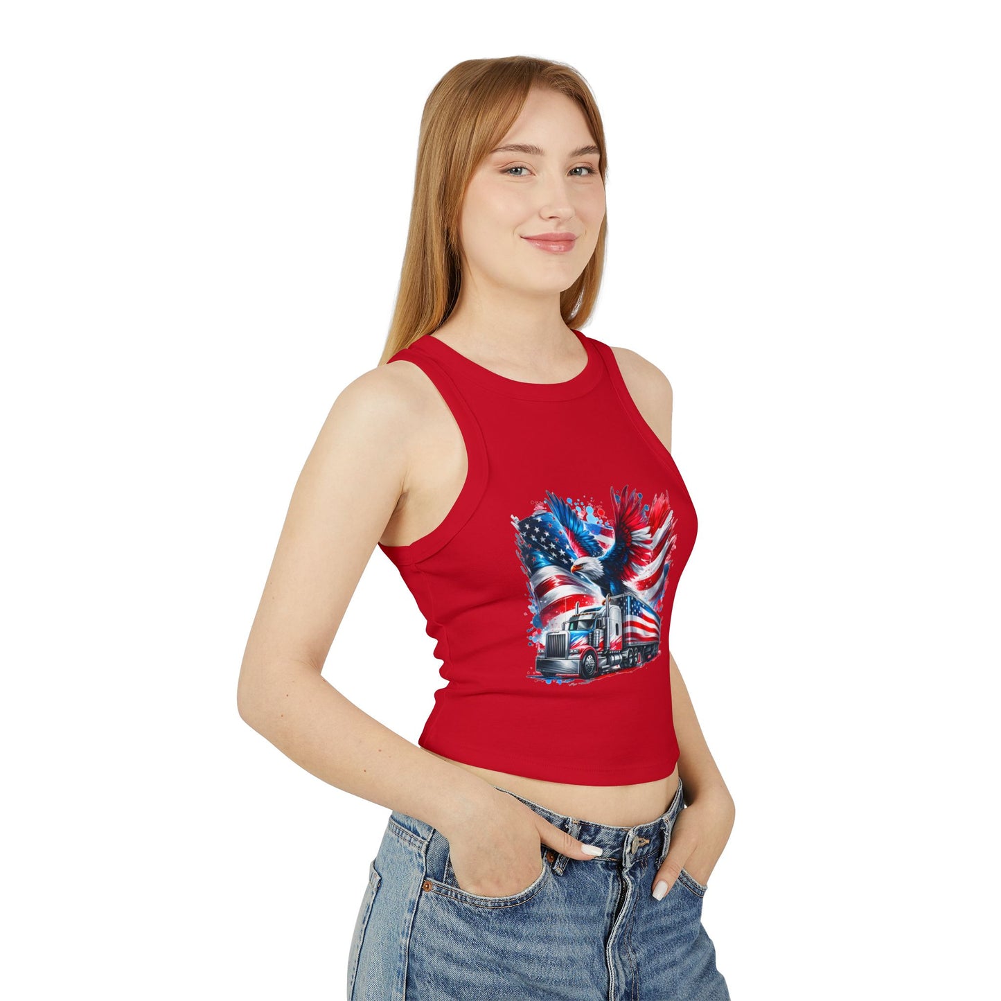 Princess Grace Patriotic Women's Racer Tank Top USA Truck & Eagle Design