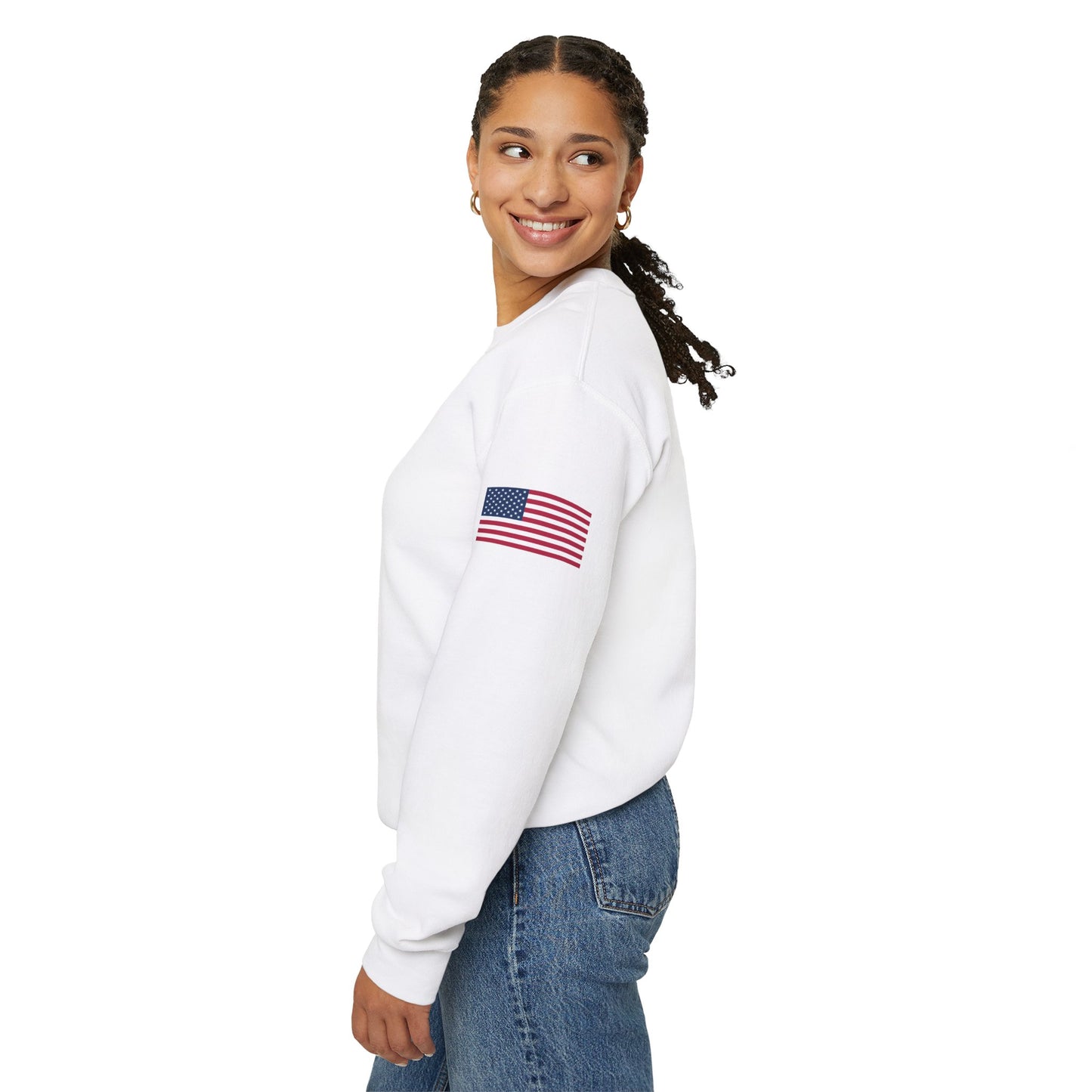 Princess Grace Patriotic Unisex Crewneck Sweatshirt with American Flags