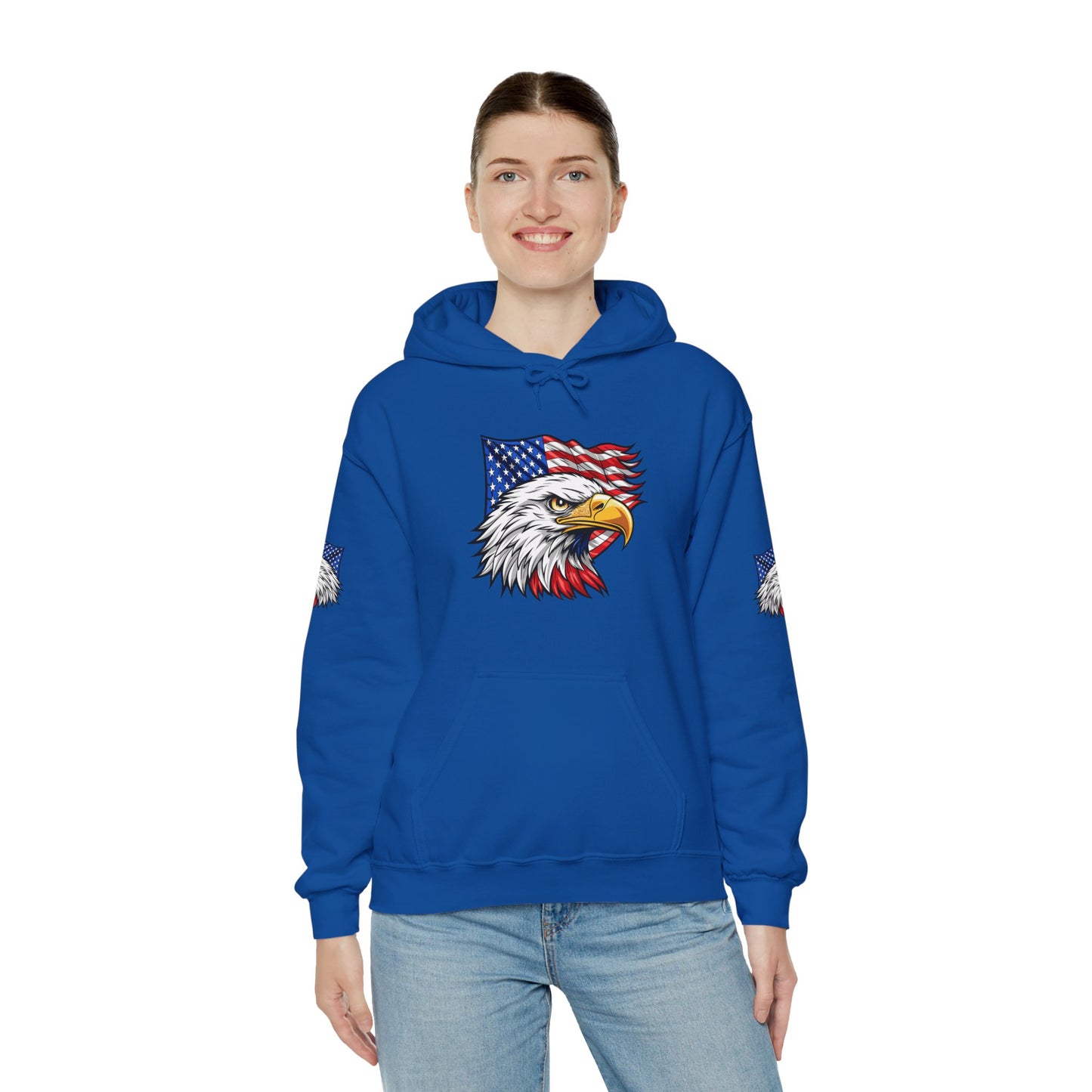 Princess Grace Patriotic Eagle Hoodie Unisex Heavy Blend Sweatshirt with American Flag Design