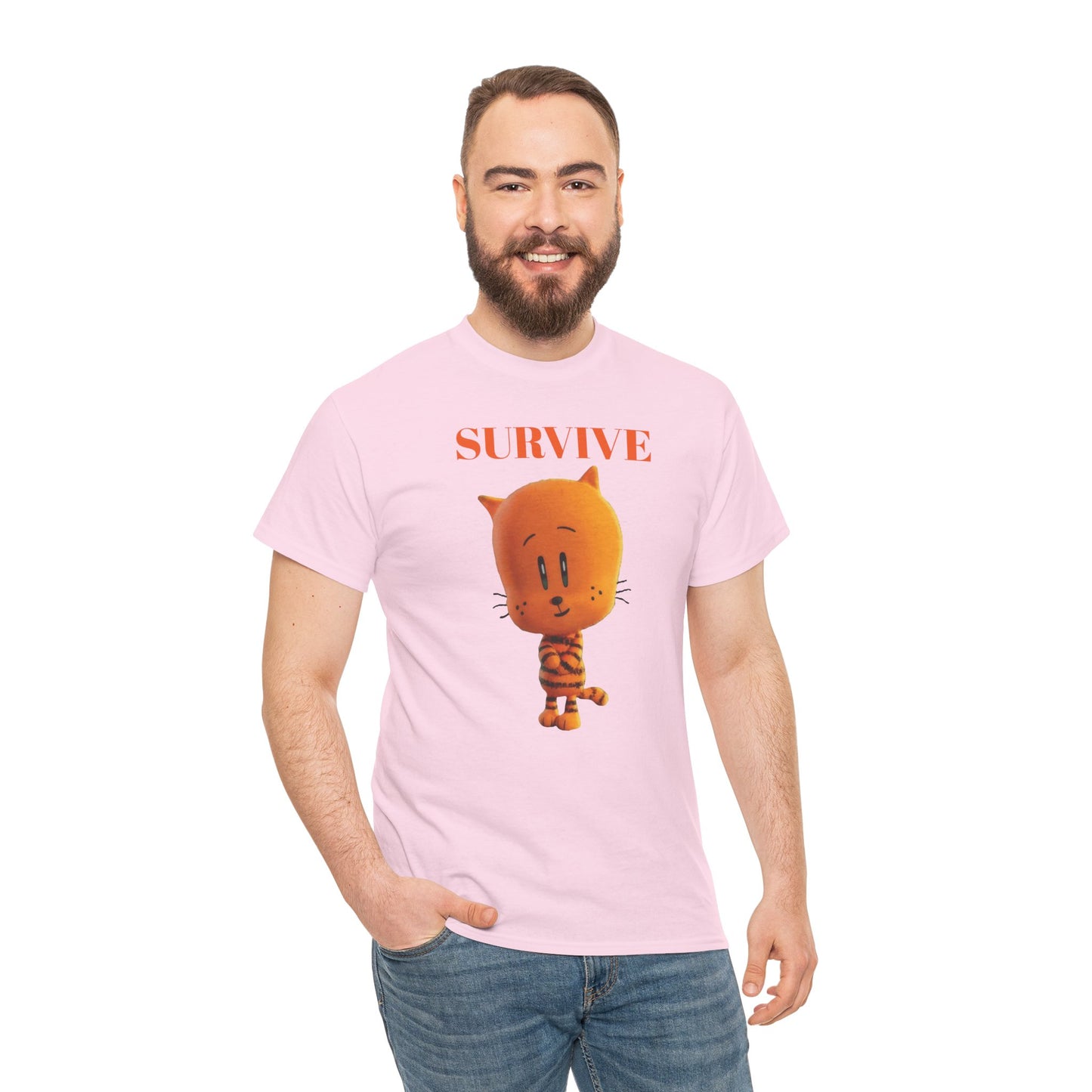 Princess Grace Survive Themed Unisex Heavy Cotton Tee Cute Cartoon Cat Design