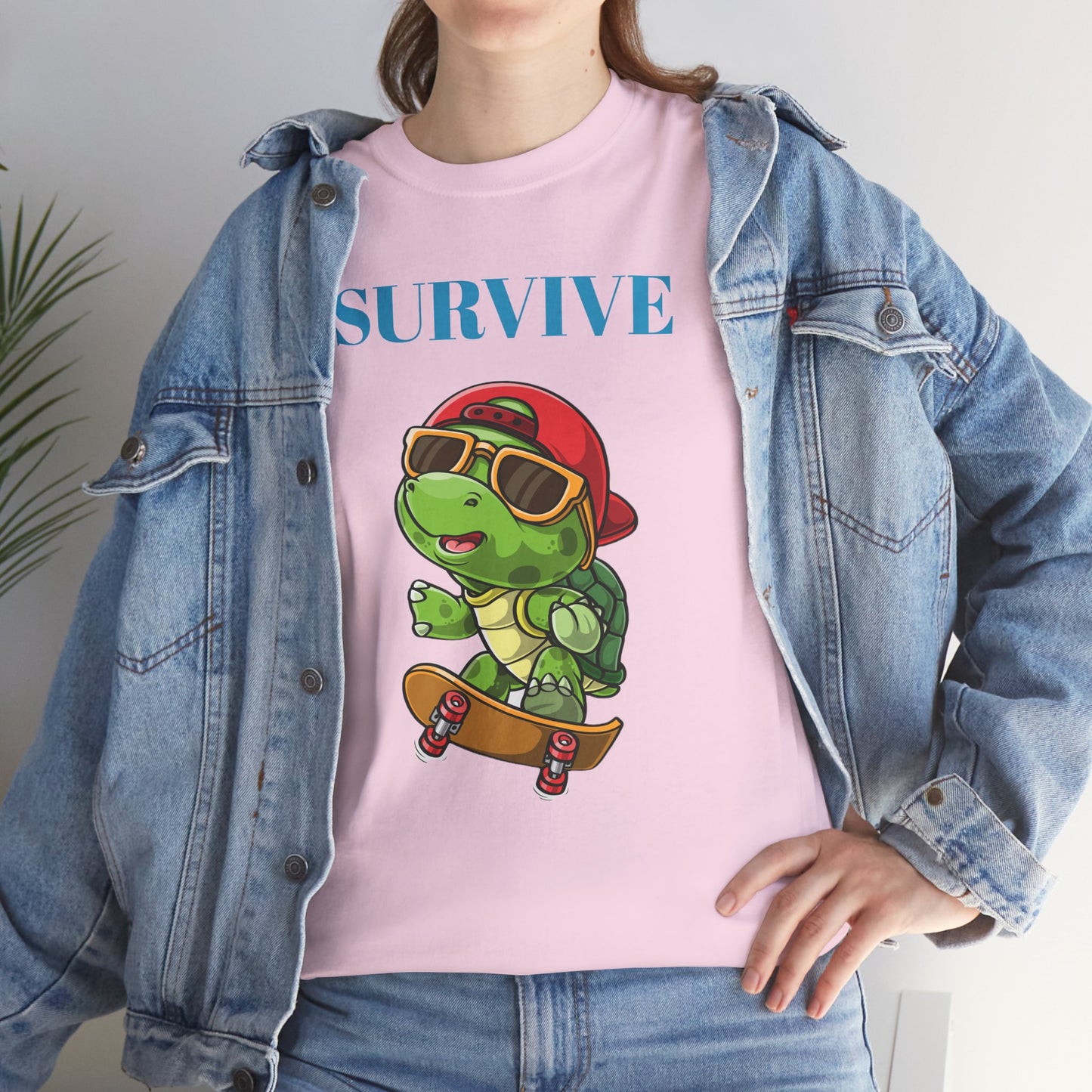 Princess Grace Cool Skateboarding Turtle Tee "Survive" Unisex Cotton T-Shirt for Fun Lovers