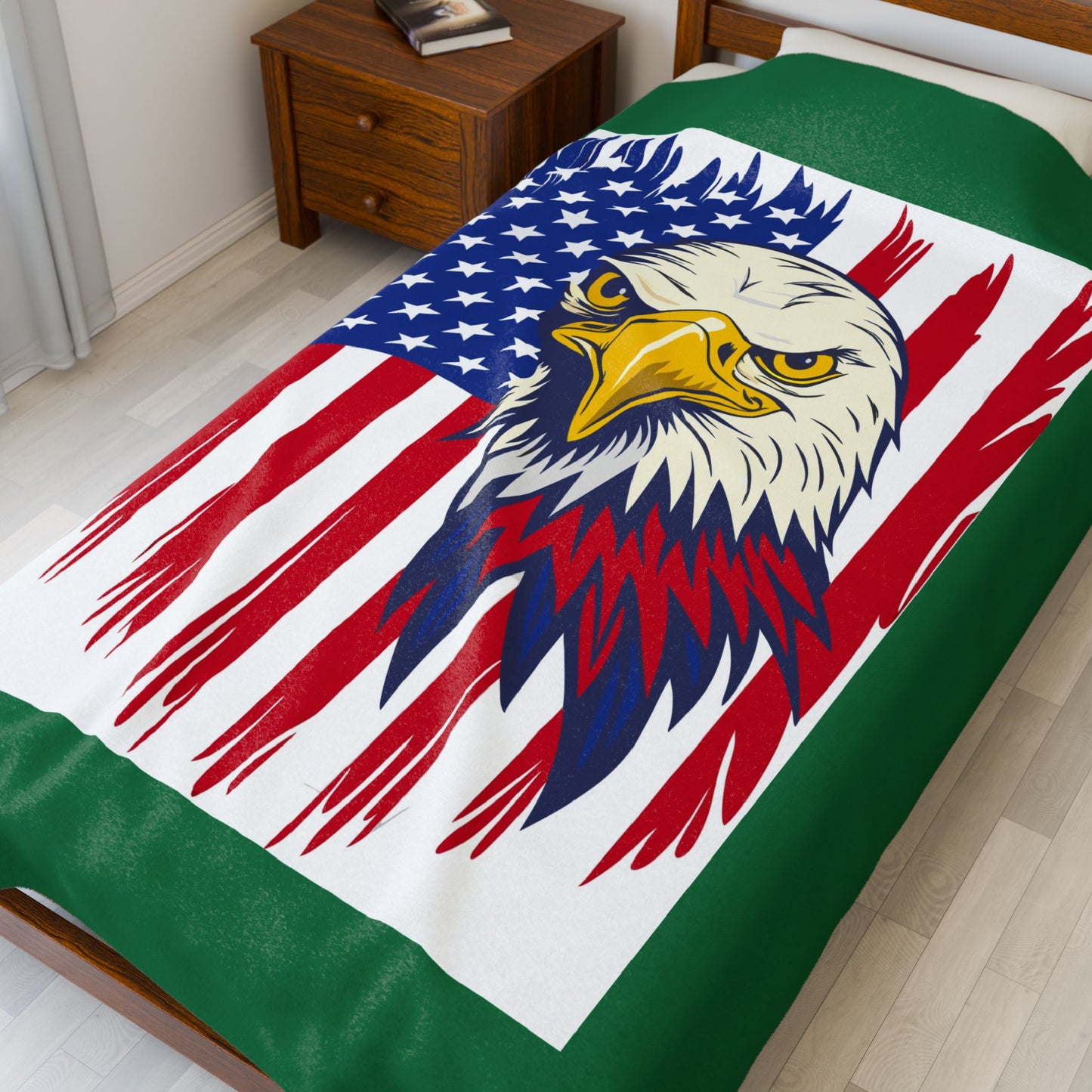 Princess Grace  Patriotic Eagle Velveteen Plush Blanket  Cozy Americana Decor