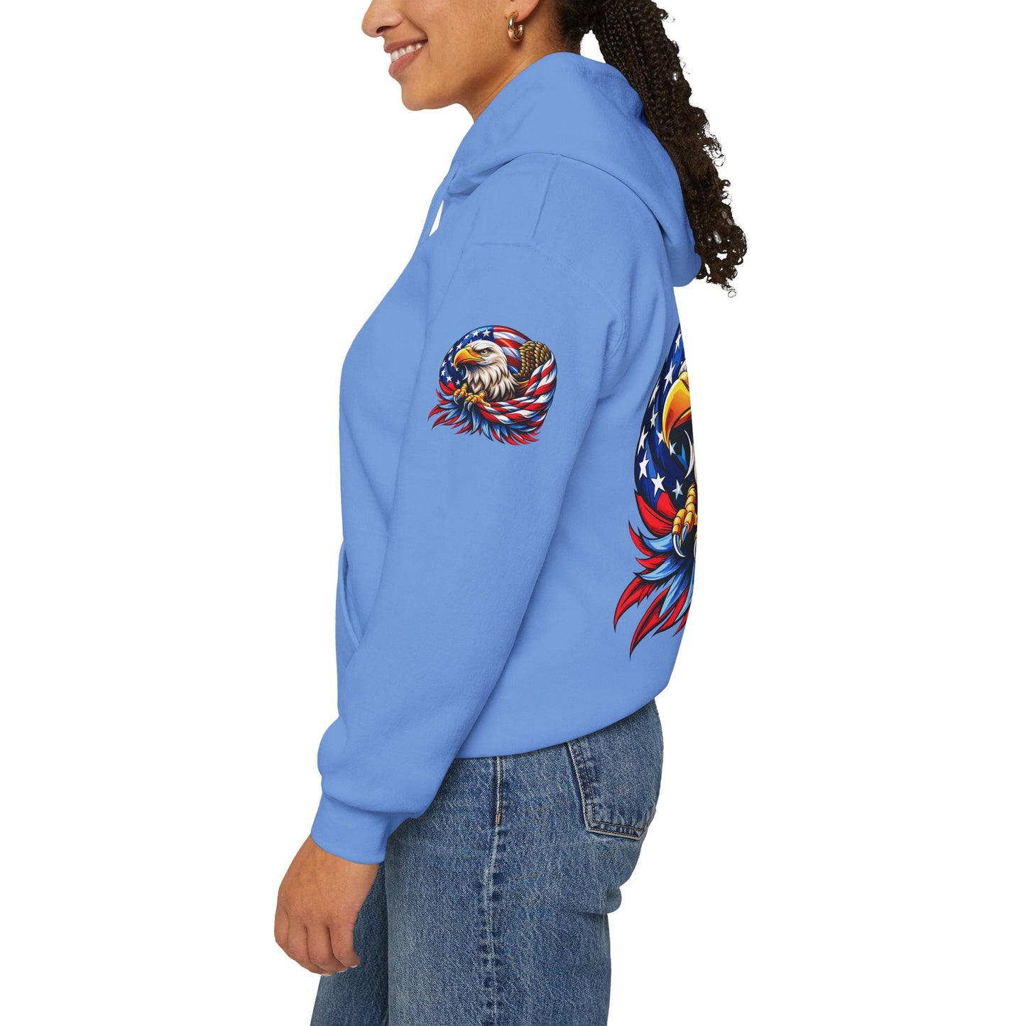 Princess Grace Patriotic Eagle Hoodie Unisex Heavy Blend Sweatshirt with American Flag Design