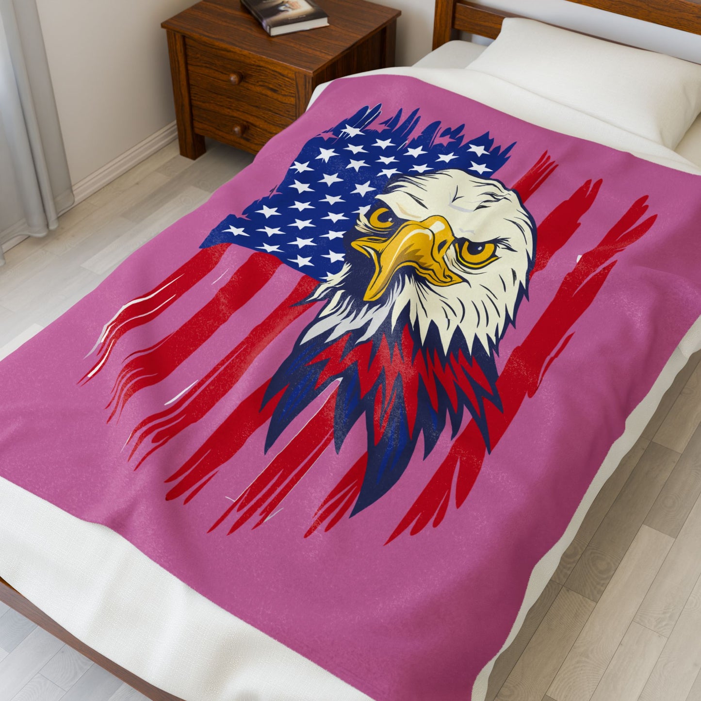 Princess Grace Patriotic Eagle Velveteen Plush Blanket Cozy American Flag Decor