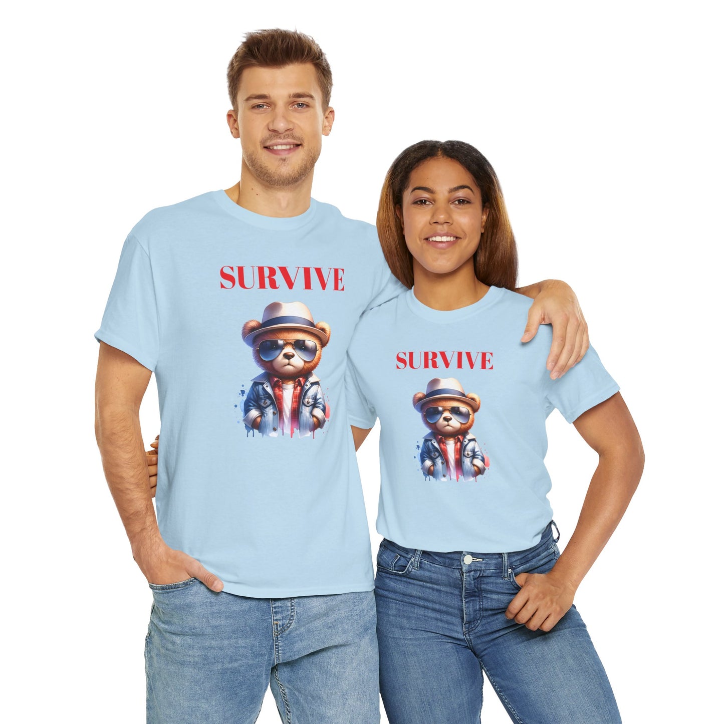 Princess Grace Survive Bear Unisex Heavy Cotton Tee Fun Graphic T-Shirt for Casual Wear