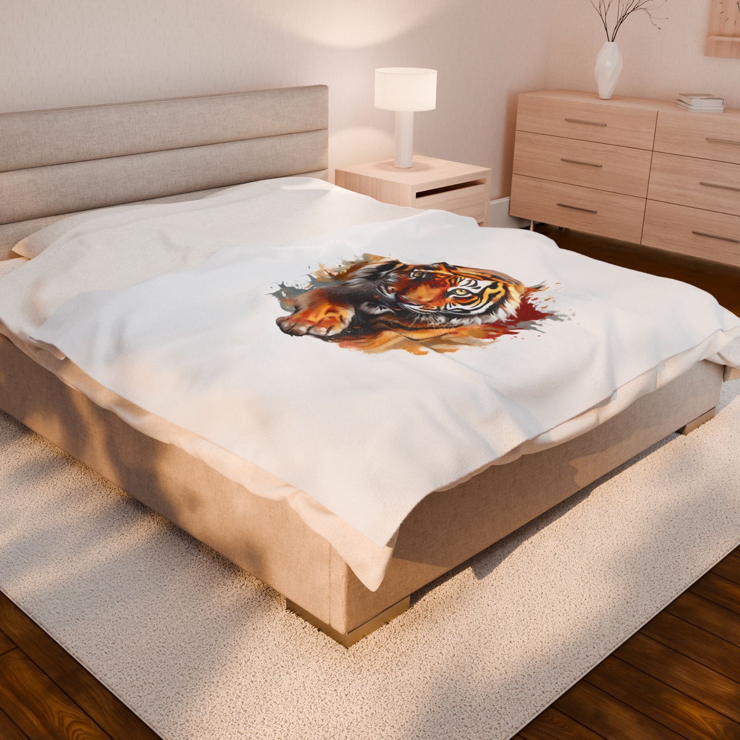 Princess Grace Tiger Watercolor Velveteen Plush Blanket Cozy Decorative Throw for Home & Gifts