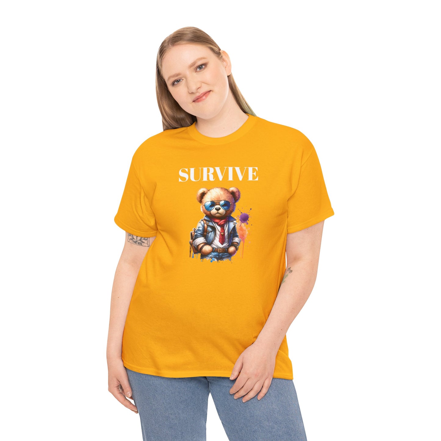Princess Grace Survive Graphic Unisex Heavy Cotton Tee Streetwear Style with Bear Design