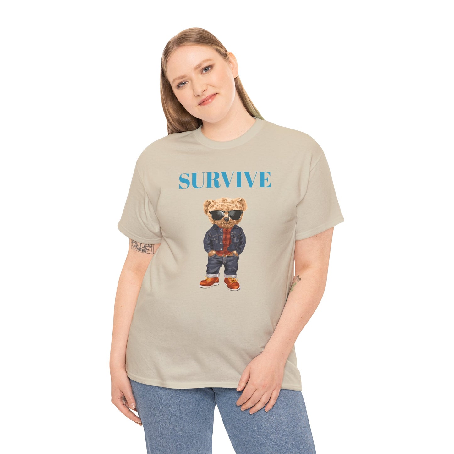 Princess Grace Cool Bear Graphic Tee 'SURVIVE' Unisex Heavy Cotton Shirt