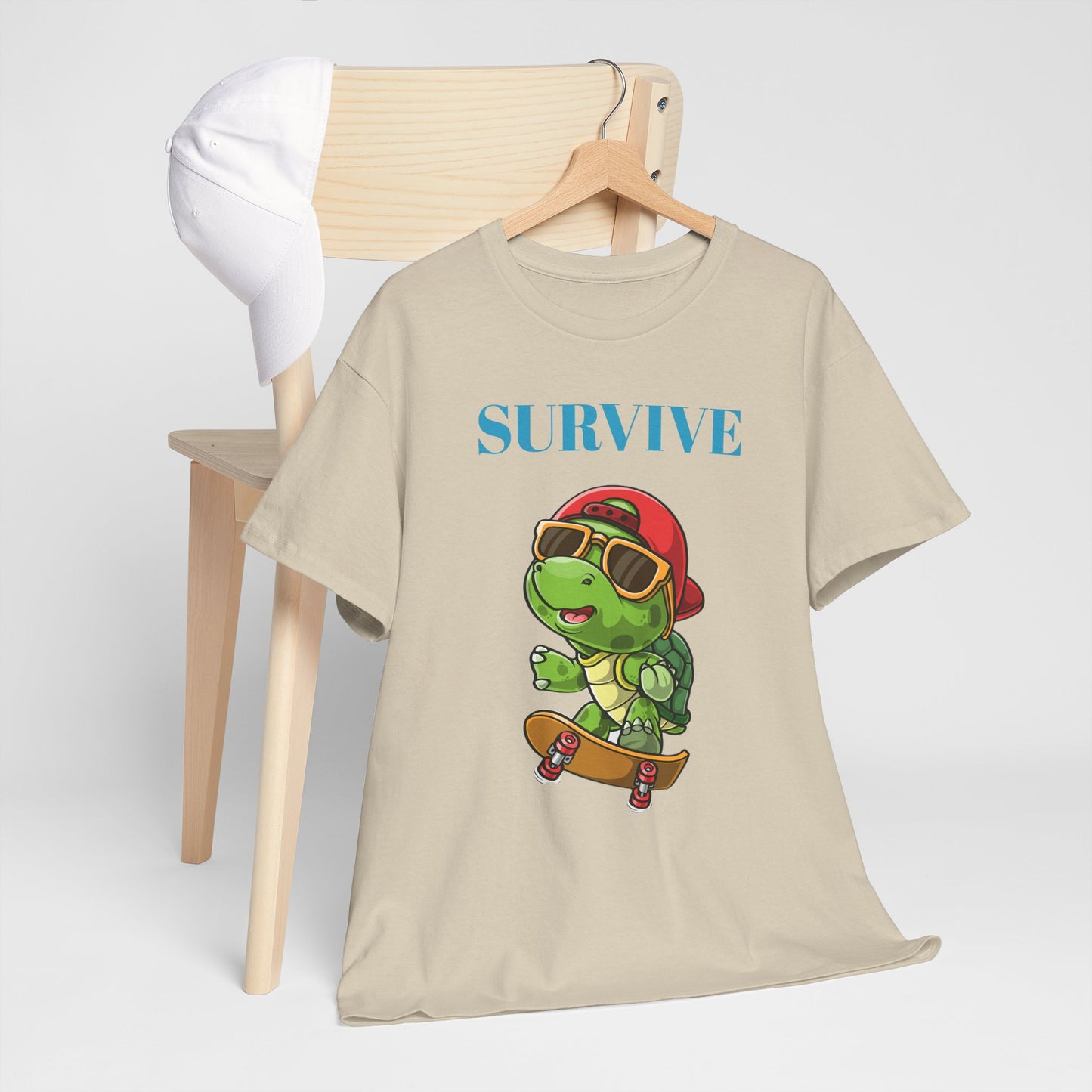 Princess Grace Cool Skateboarding Turtle Tee "Survive" Unisex Cotton T-Shirt for Fun Lovers