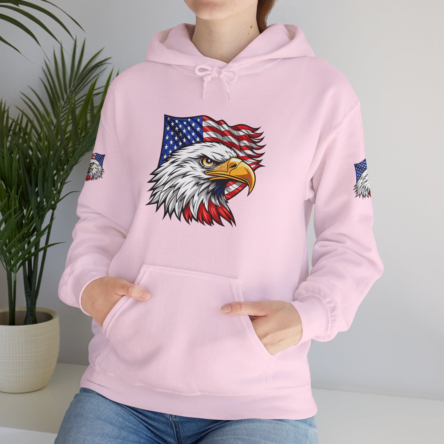 Princess Grace Patriotic Eagle Hoodie Unisex Heavy Blend Sweatshirt with American Flag Design