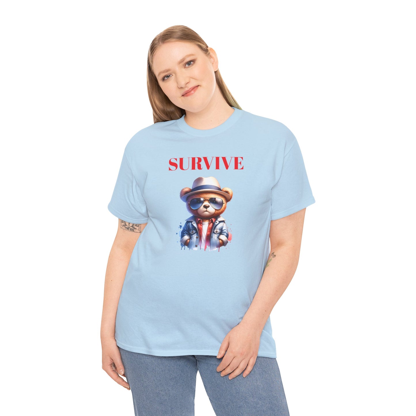 Princess Grace Survive Bear Unisex Heavy Cotton Tee Fun Graphic T-Shirt for Casual Wear