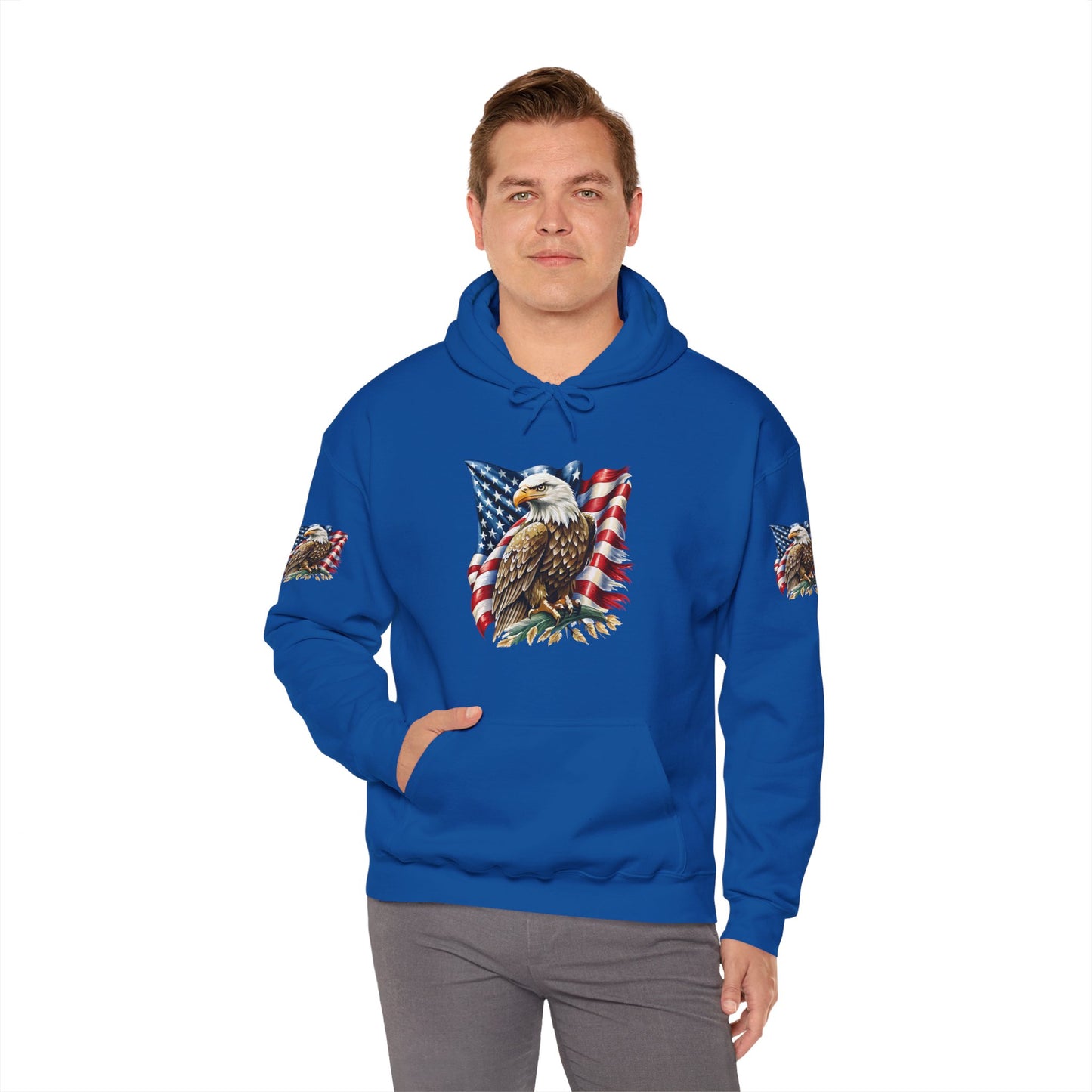 Princess Grace Patriotic Eagle Hooded Sweatshirt Unisex Heavy Blend Perfect for Memorial Day & Independence Day