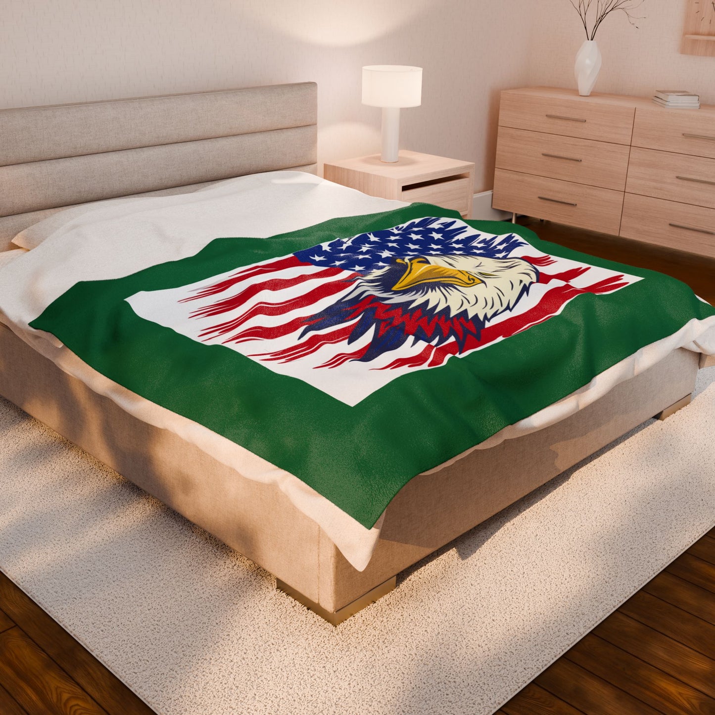 Princess Grace  Patriotic Eagle Velveteen Plush Blanket  Cozy Americana Decor