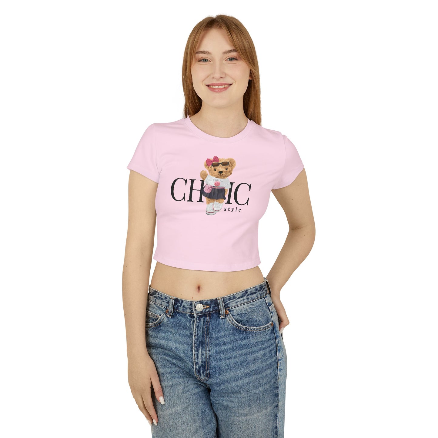 Princess Grace Chic Bear Graphic Women's Baby Tee Cute & Stylish Summer Top